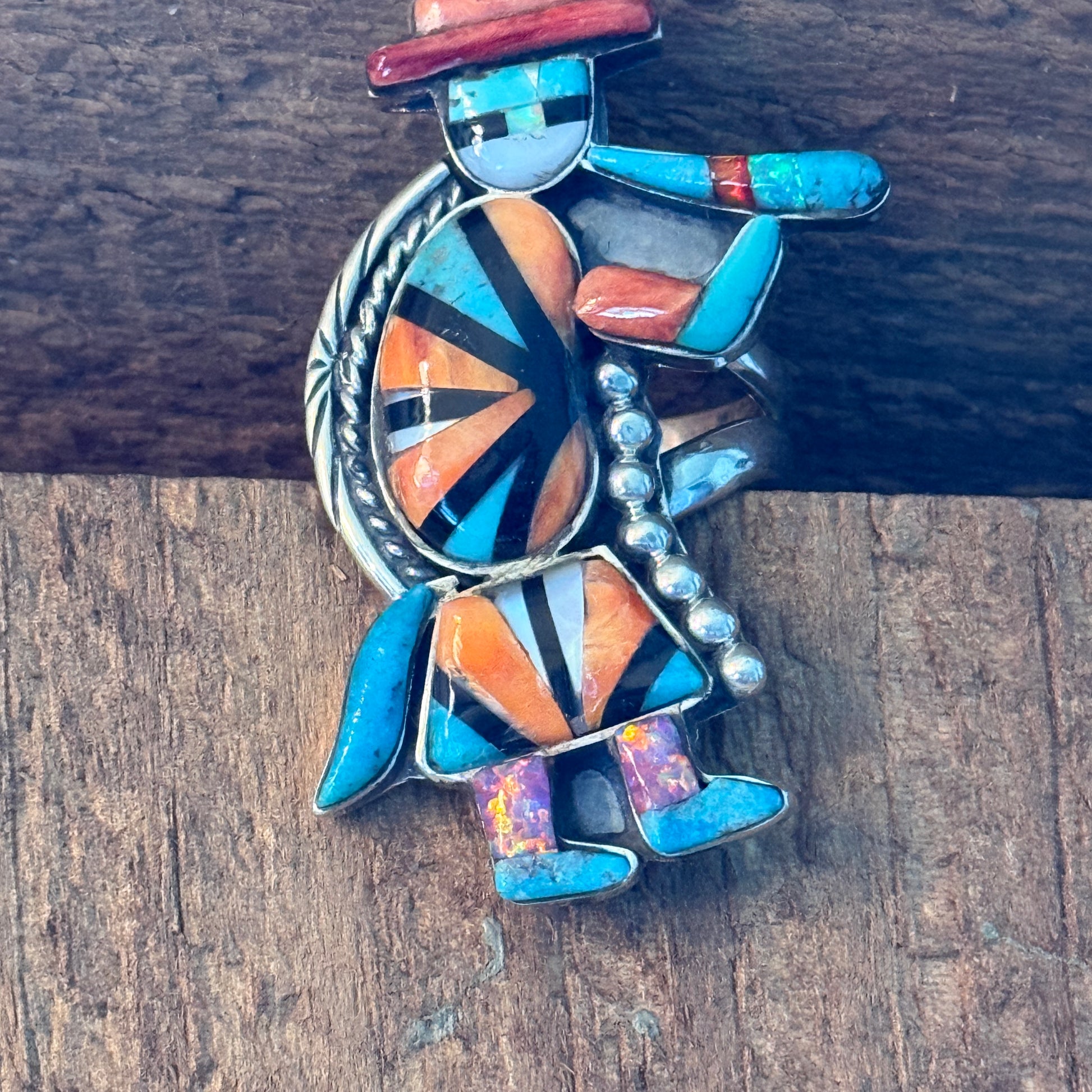 Native Inspired Turquoise Inlay Colorful Ring In 925 Sterling Silver Adjustable, 2 Inch Wild West Boho