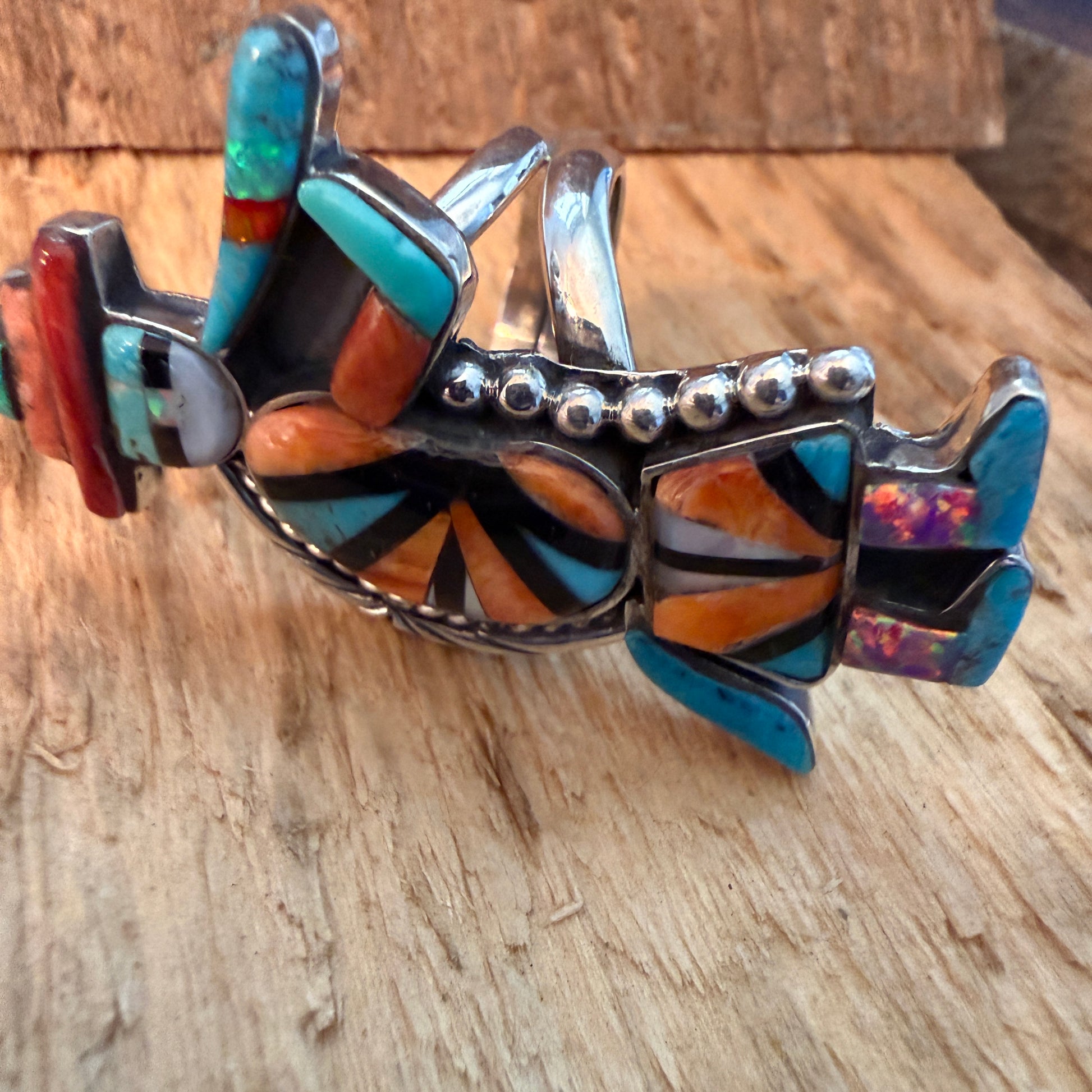 Native Inspired Turquoise Inlay Colorful Ring In 925 Sterling Silver Adjustable, 2 Inch Wild West Boho