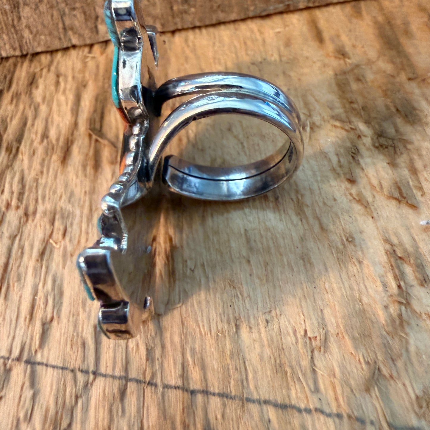 Native Inspired Turquoise Inlay Colorful Ring In 925 Sterling Silver Adjustable, 2 Inch Wild West Boho