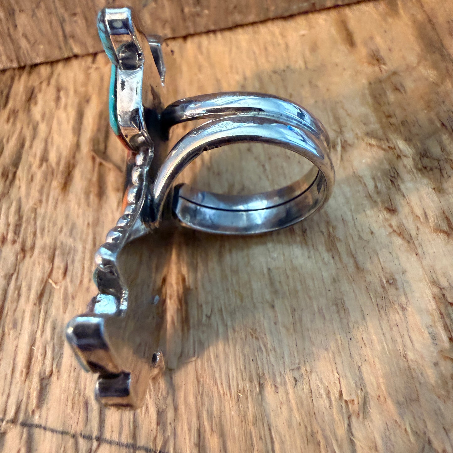 Native Inspired Turquoise Inlay Colorful Ring In 925 Sterling Silver Adjustable, 2 Inch Wild West Boho