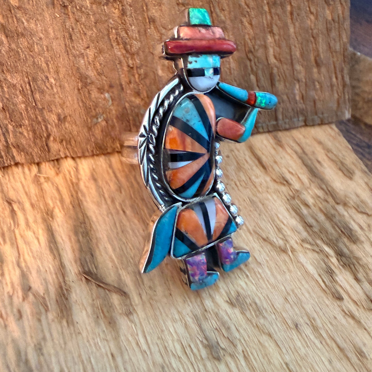 Native Inspired Turquoise Inlay Colorful Ring In 925 Sterling Silver Adjustable, 2 Inch Wild West Boho
