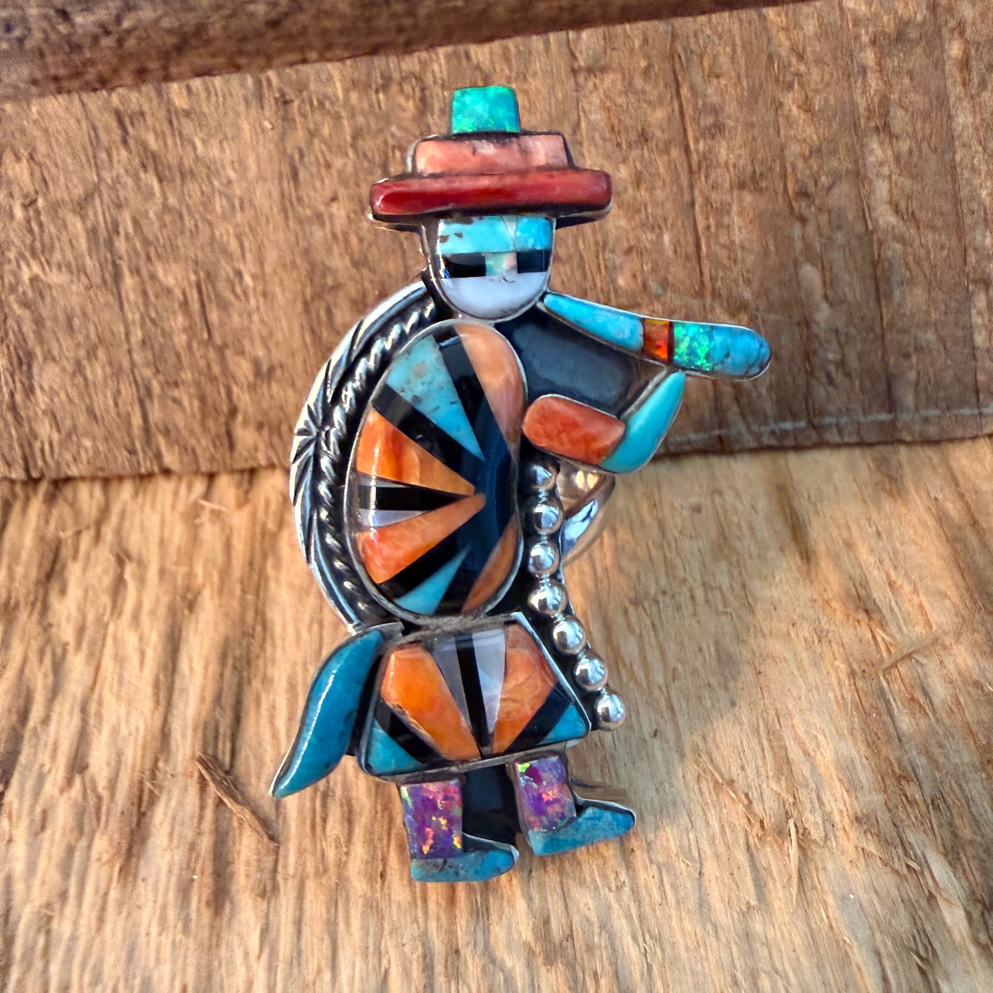 Native Inspired Turquoise Inlay Colorful Ring In 925 Sterling Silver Adjustable, 2 Inch Wild West Boho