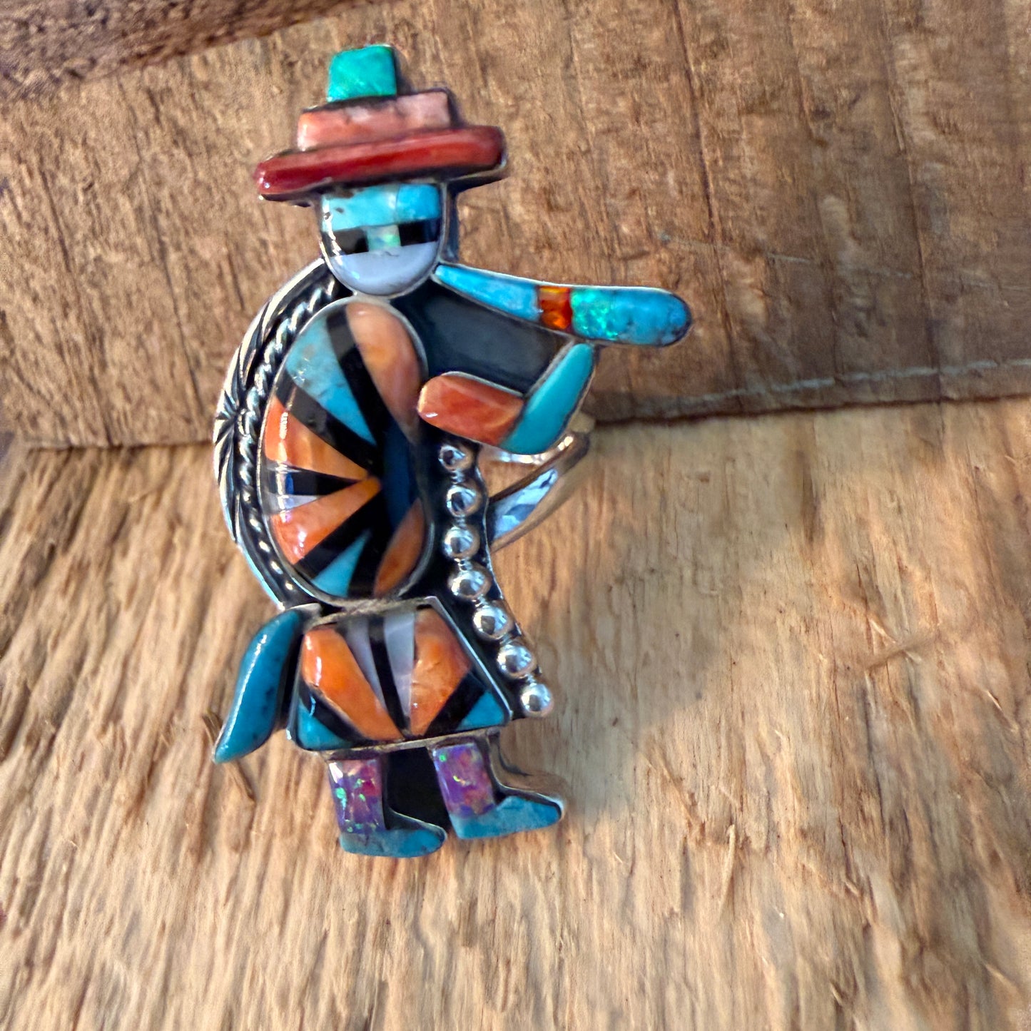 Native Inspired Turquoise Inlay Colorful Ring In 925 Sterling Silver Adjustable, 2 Inch Wild West Boho