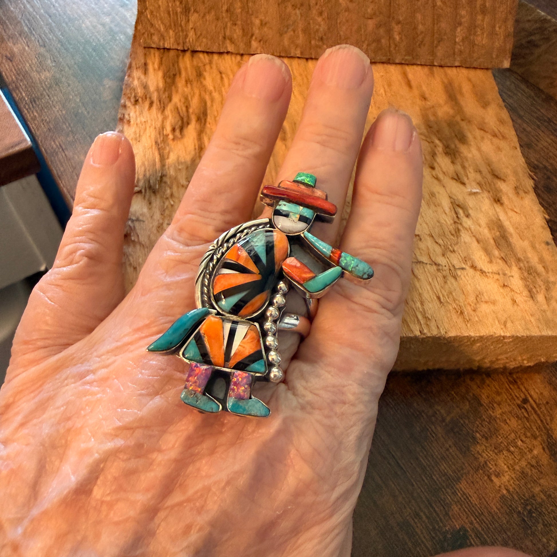 Native Inspired Turquoise Inlay Colorful Ring In 925 Sterling Silver Adjustable, 2 Inch Wild West Boho