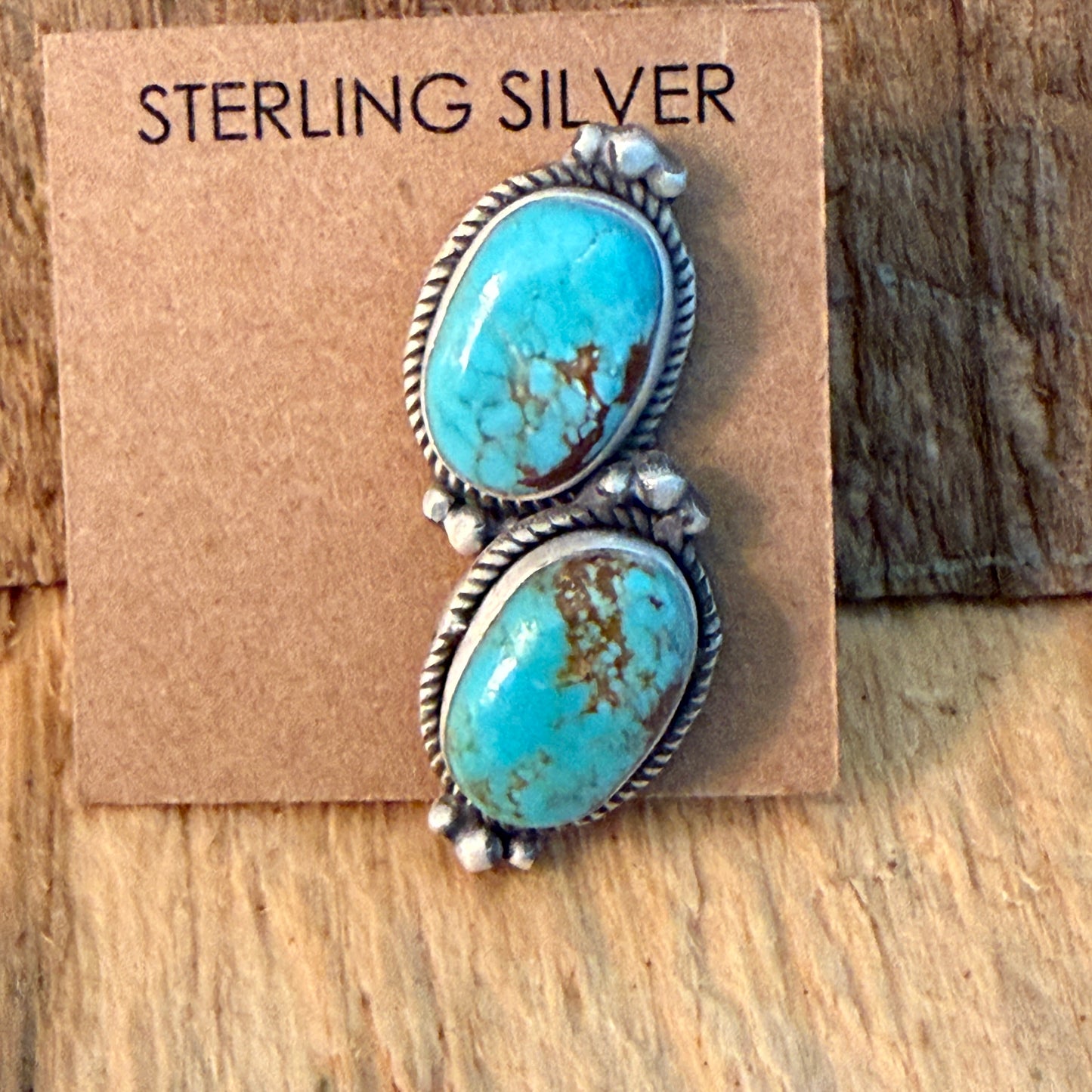 Native Inspired Number 8 Turquoise Gemstone Sterling Silver Stud Earrings Wild West Boho