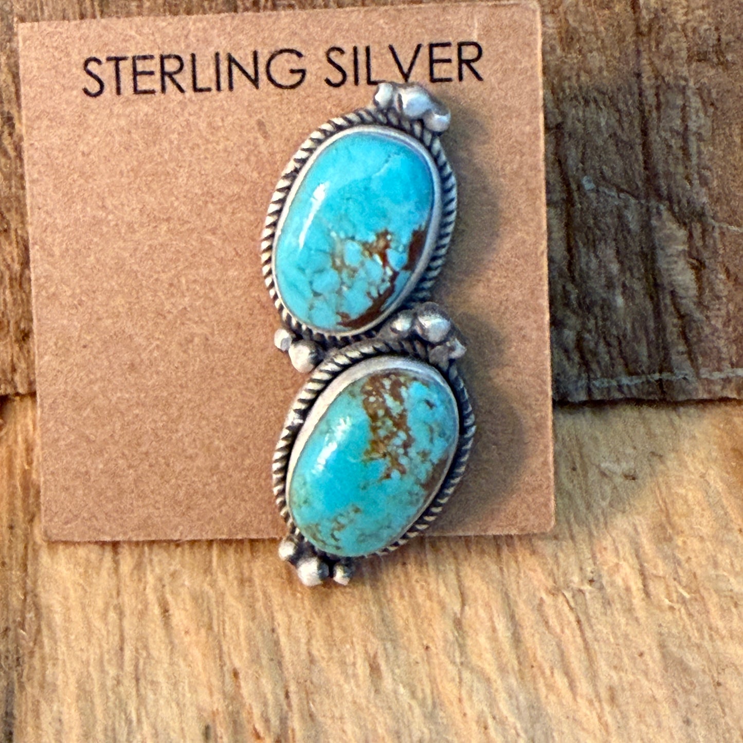 Native Inspired Number 8 Turquoise Gemstone Sterling Silver Stud Earrings Wild West Boho