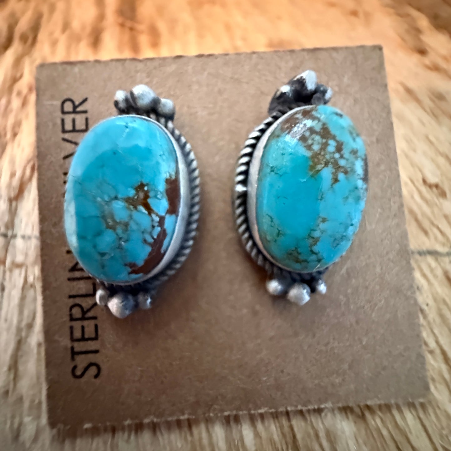 Native Inspired Number 8 Turquoise Gemstone Sterling Silver Stud Earrings Wild West Boho