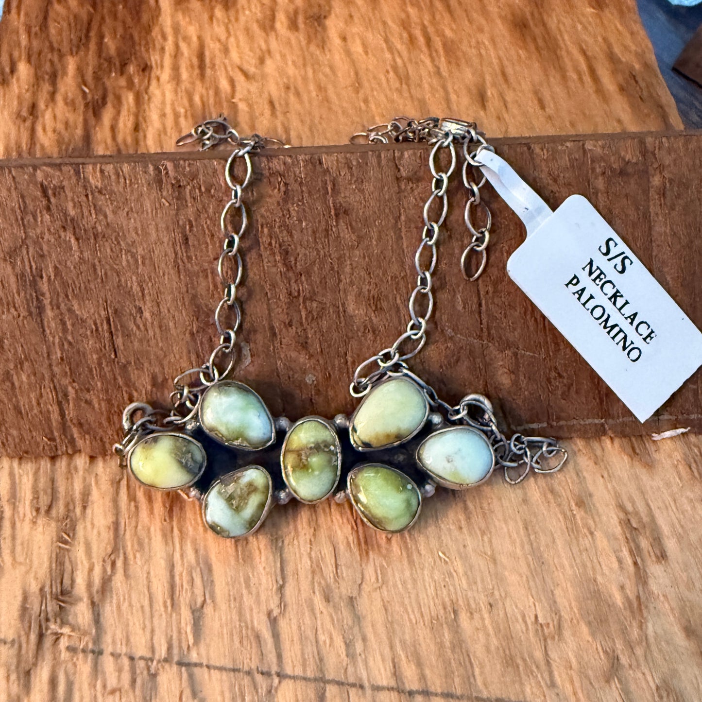 Native Inspired Palomino Turquoise Seven Gemstone Cluster Sterling Bar Pendant Wild West Boho