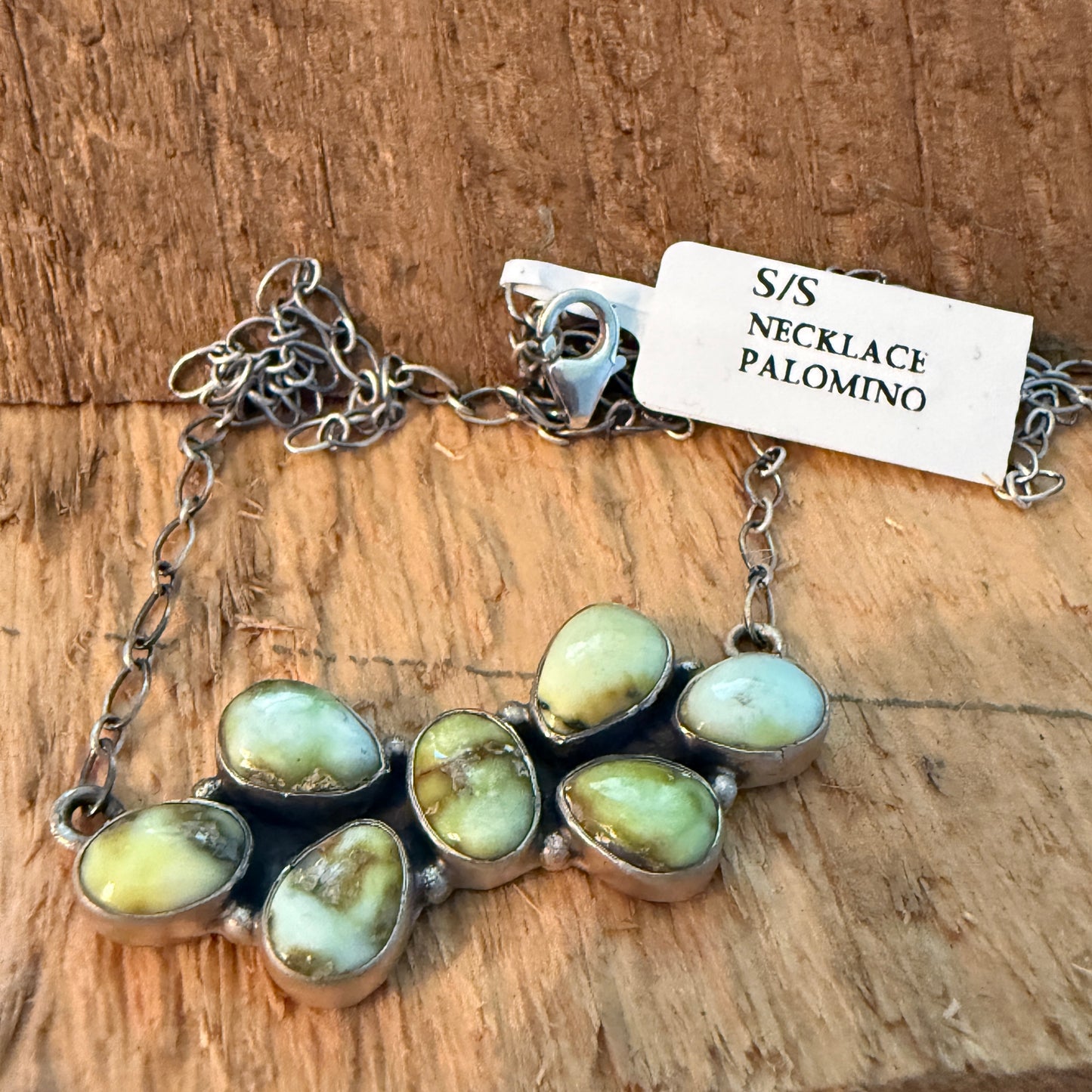 Native Inspired Palomino Turquoise Seven Gemstone Cluster Sterling Bar Pendant Wild West Boho