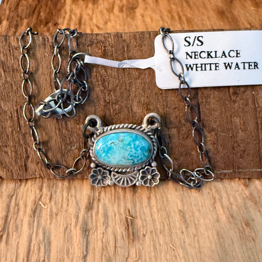 Navajo Inspired White Water Turquoise Pendant Necklace Sterling Silver Wild West Boho