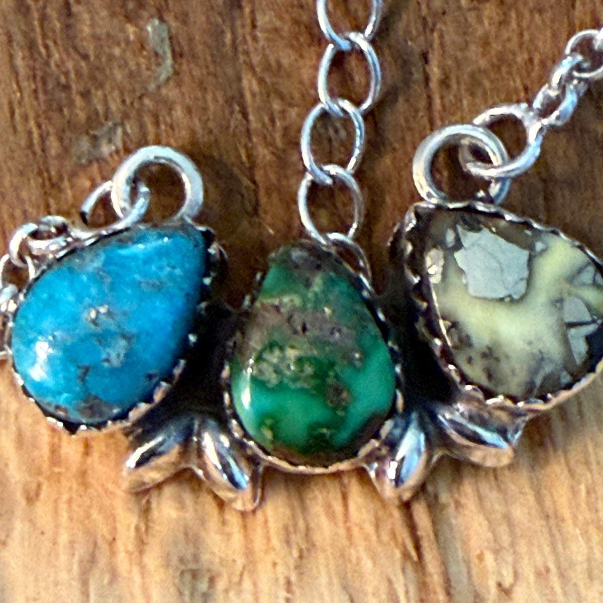 White Water Golden Sonoran Wild Horse Turquoise Three Varieties Cluster Necklace Wild West Boho