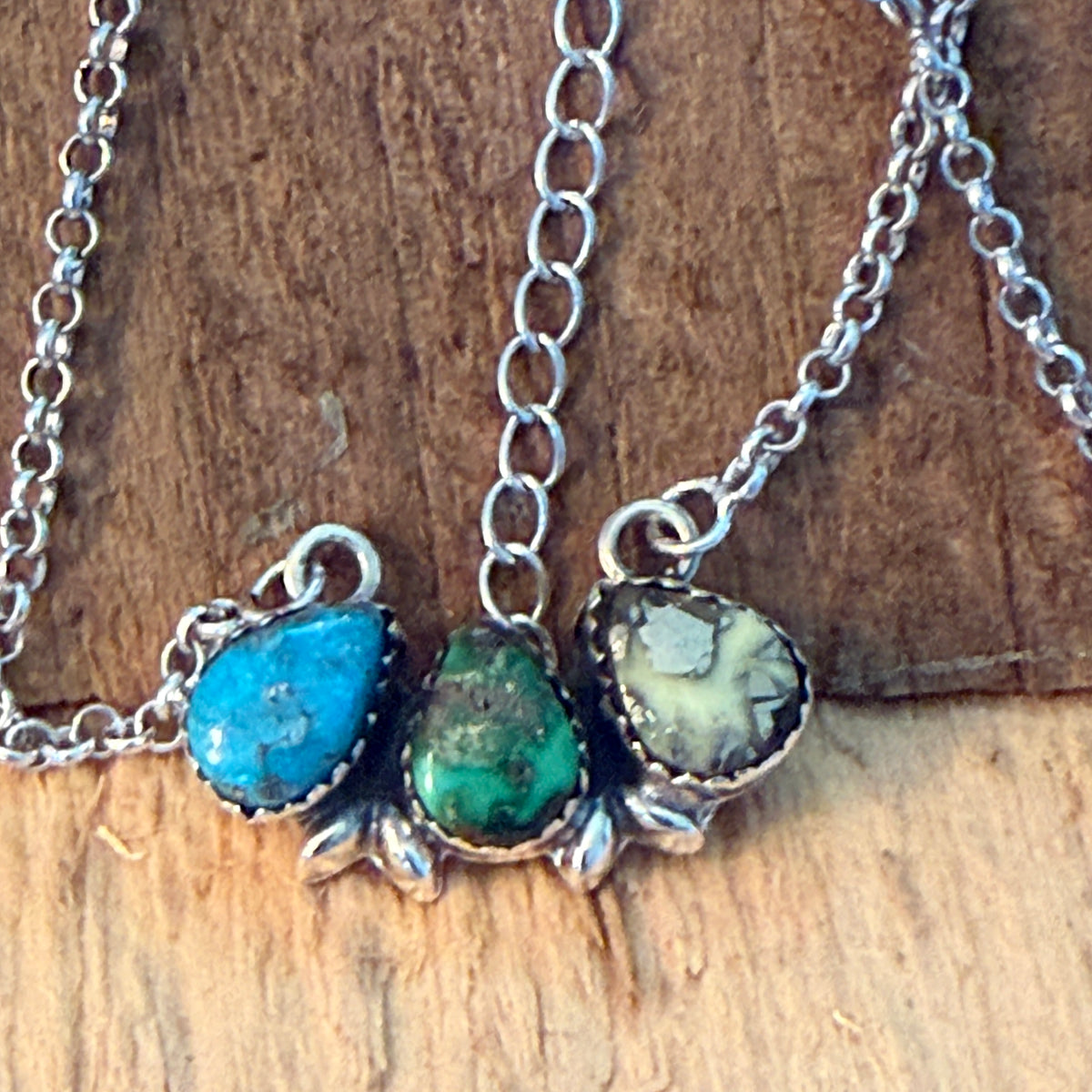 White Water Golden Sonoran Wild Horse Turquoise Three Varieties Cluster Necklace Wild West Boho