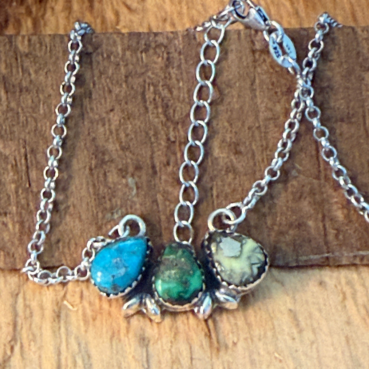 White Water Golden Sonoran Wild Horse Turquoise Three Varieties Cluster Necklace Wild West Boho