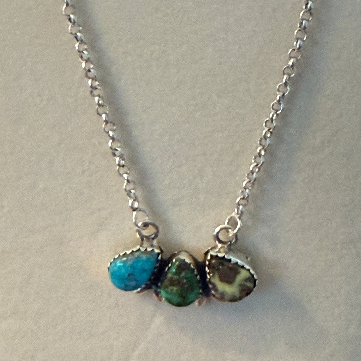 White Water Golden Sonoran Wild Horse Turquoise Three Varieties Cluster Necklace Wild West Boho