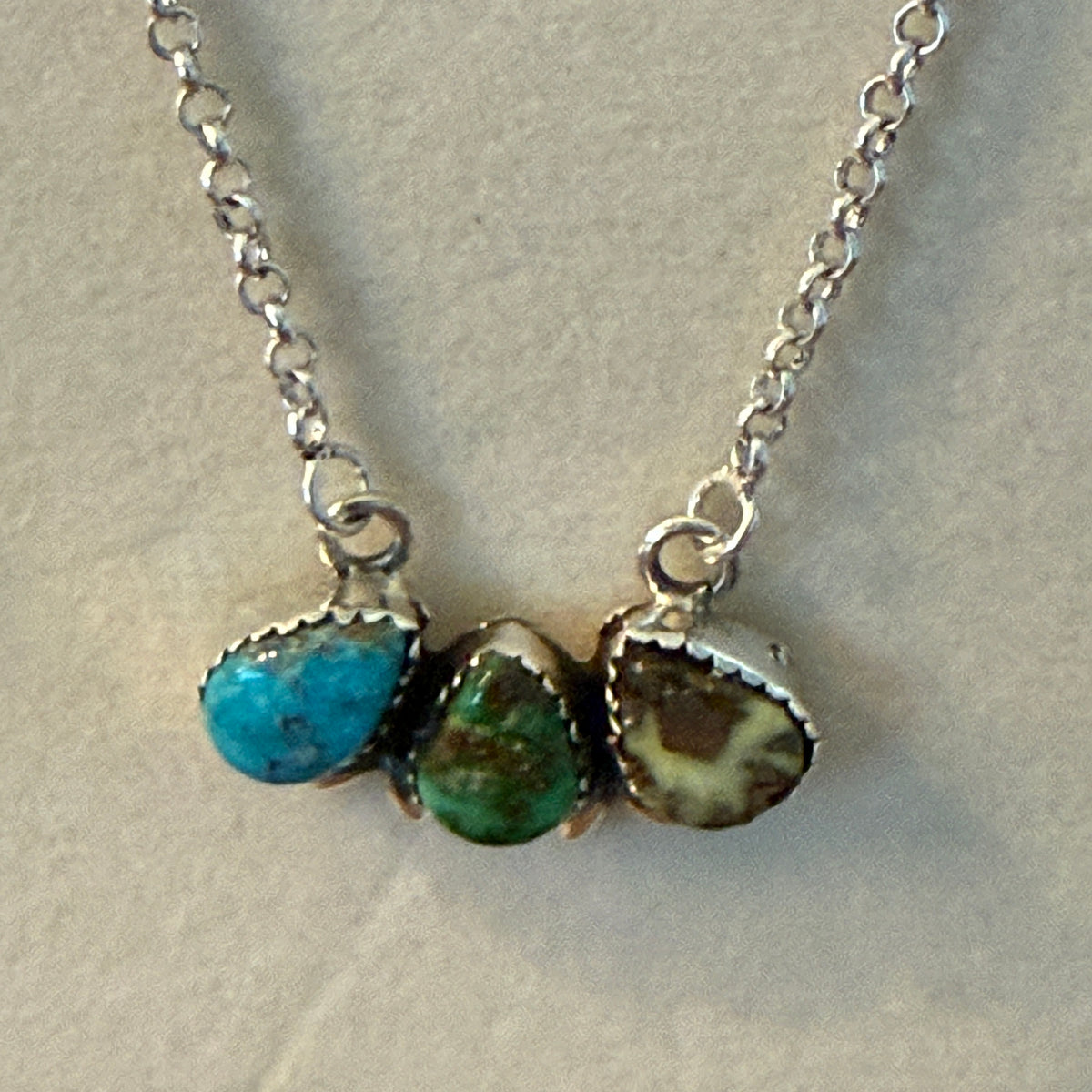 White Water Golden Sonoran Wild Horse Turquoise Three Varieties Cluster Necklace Wild West Boho