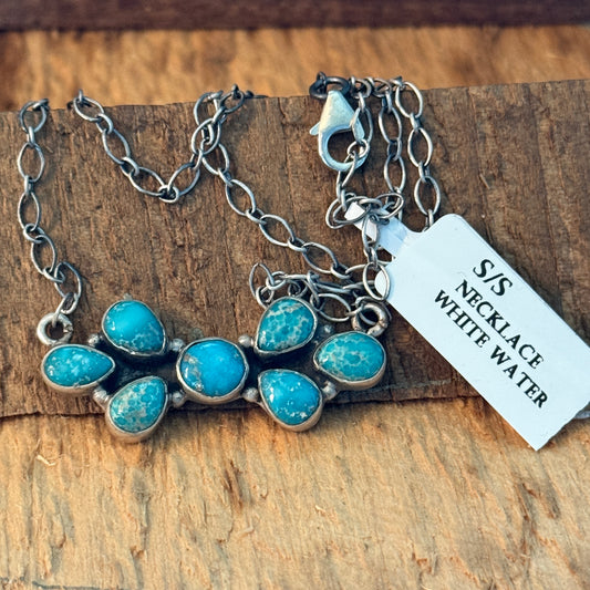 Native Inspired Sterling Silver Seven Gemstone Cluster Bar Pendant Wild West Boho