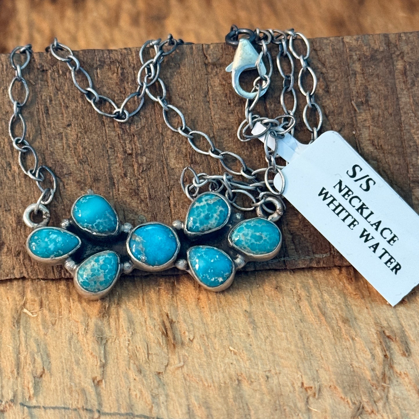 Native Inspired Sterling Silver Seven Gemstone Cluster Bar Pendant Wild West Boho