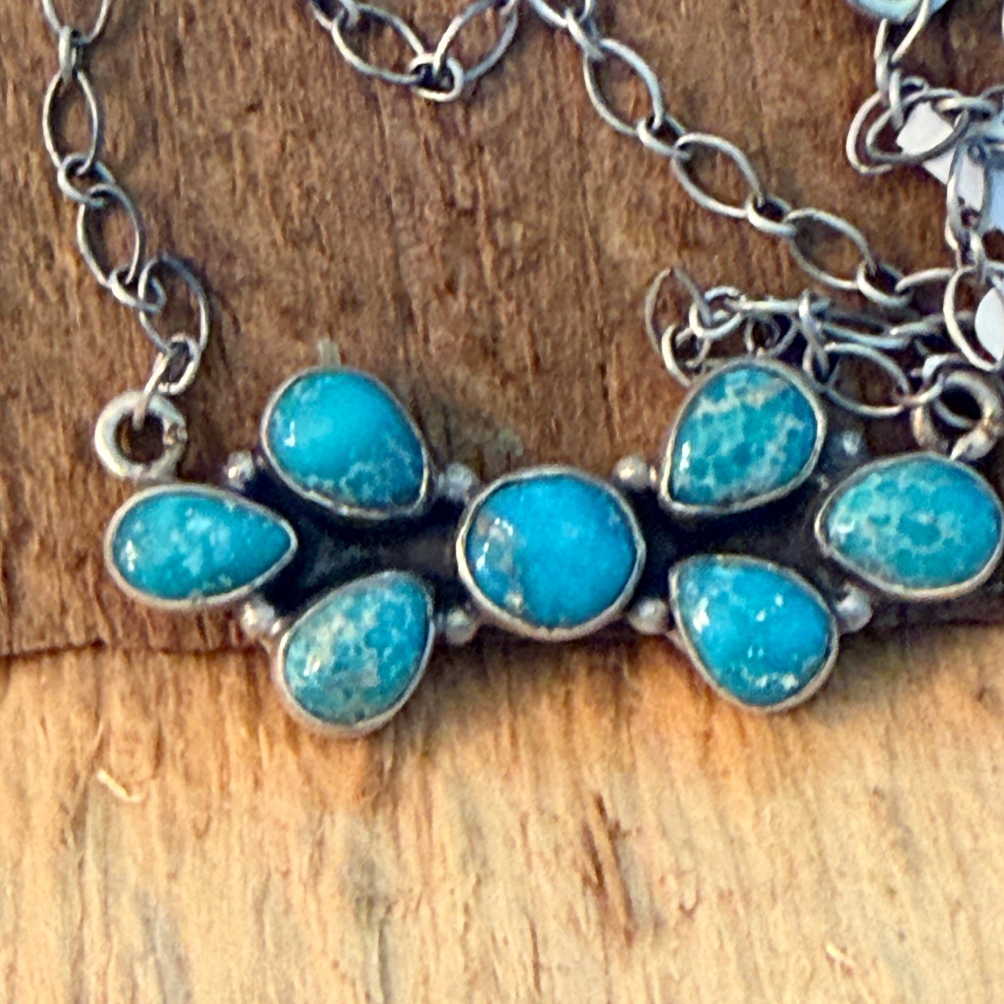 Native Inspired Sterling Silver Seven Gemstone Cluster Bar Pendant Wild West Boho