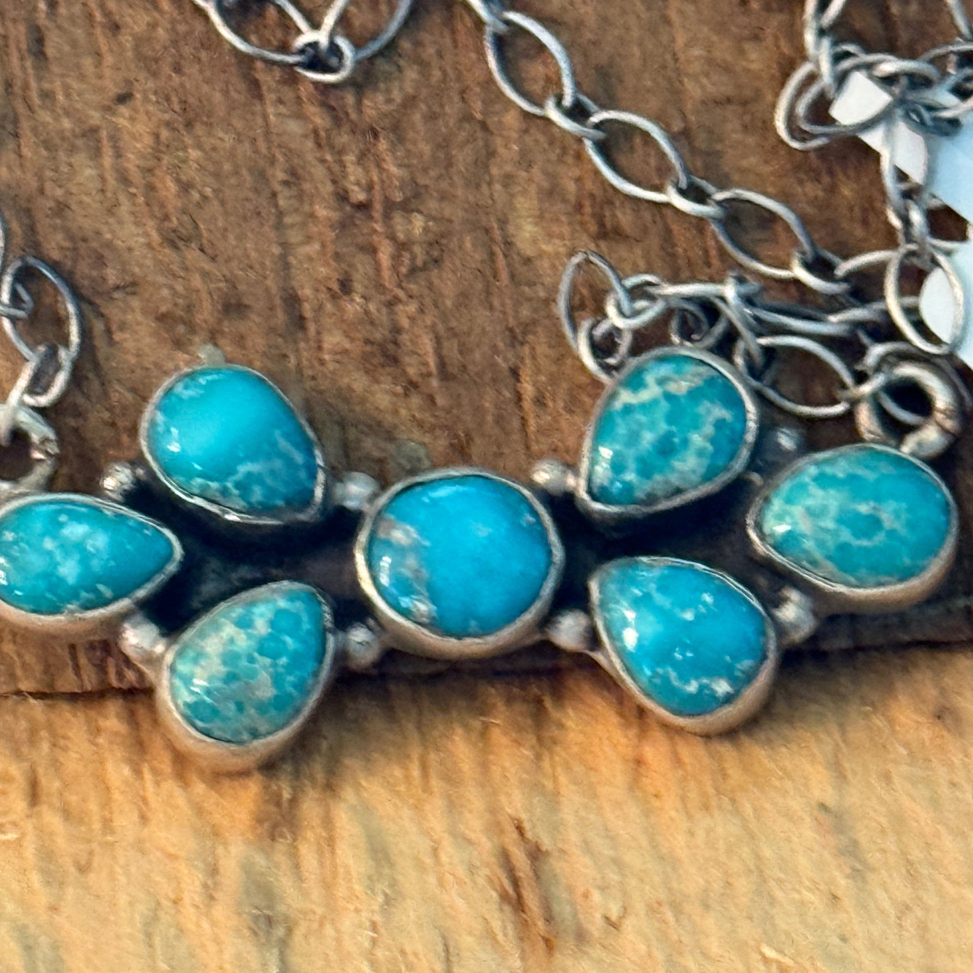 Native Inspired Sterling Silver Seven Gemstone Cluster Bar Pendant Wild West Boho