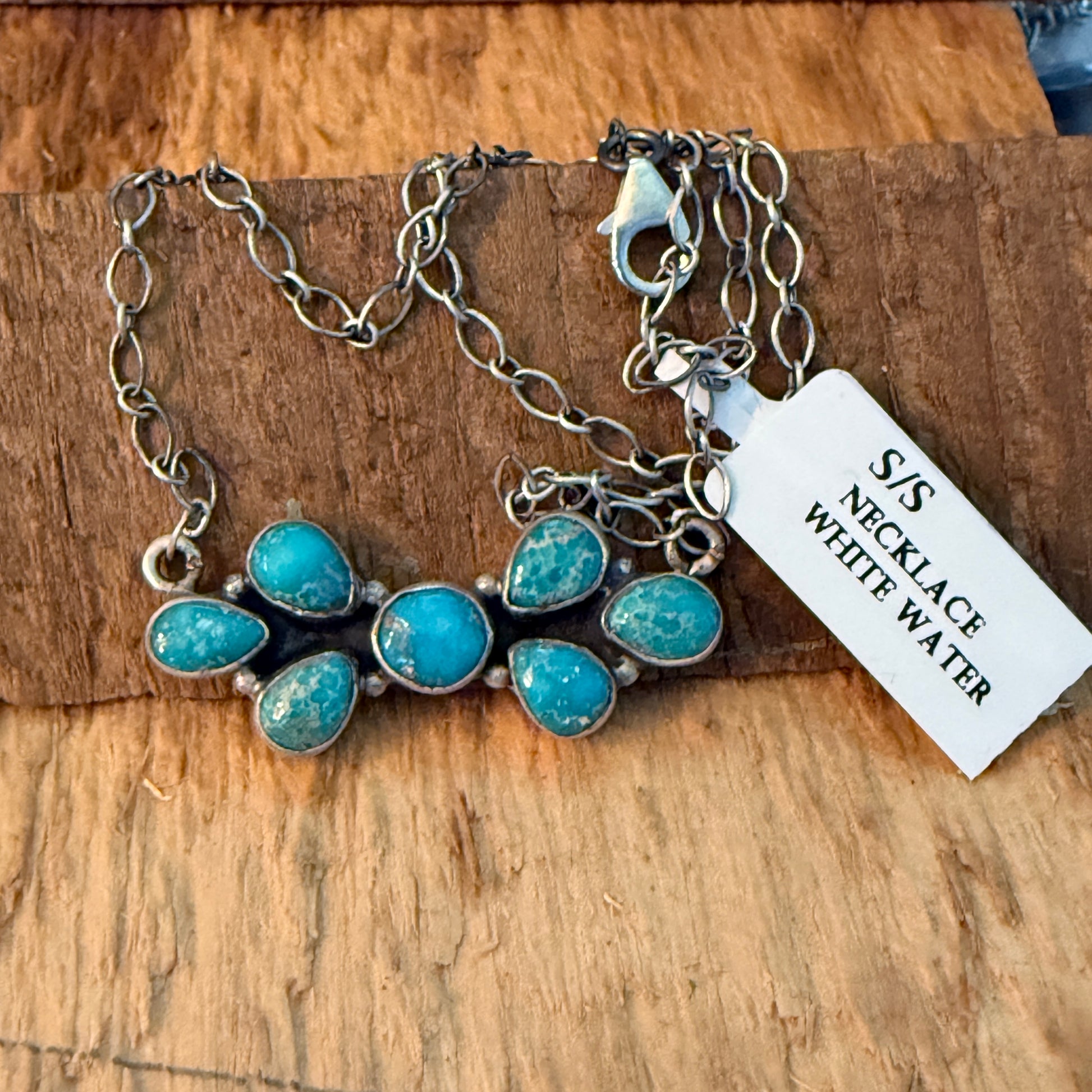 Native Inspired Sterling Silver Seven Gemstone Cluster Bar Pendant Wild West Boho