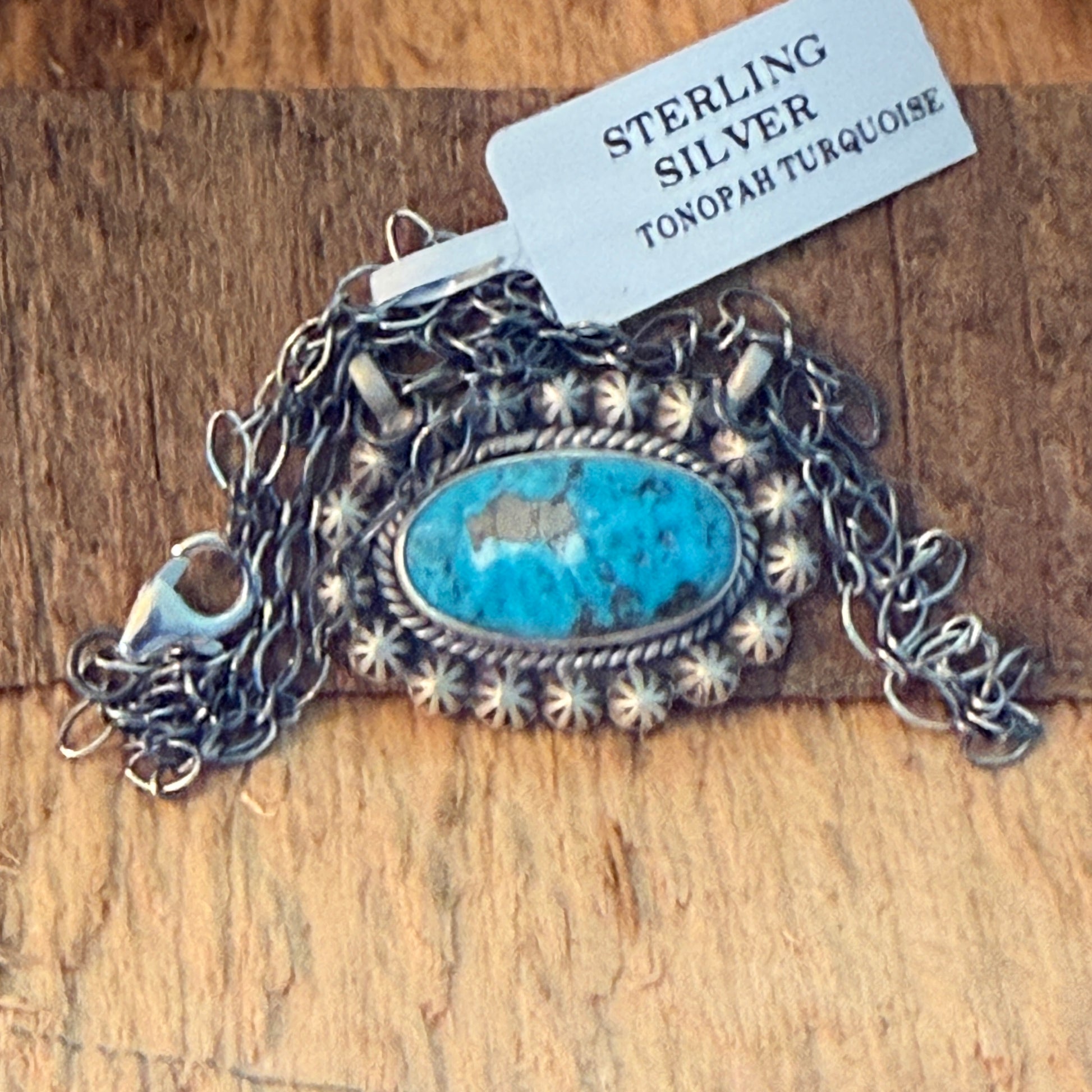 Navajo Inspired Tonopah Turquoise Pendant Necklace in Sterling Silver Wild West Boho