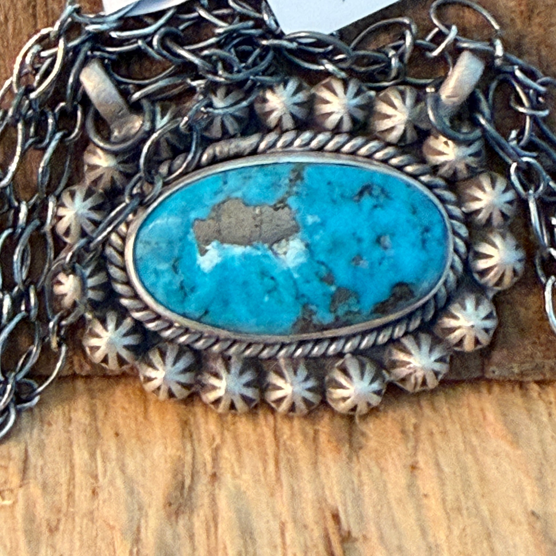 Navajo Inspired Tonopah Turquoise Pendant Necklace in Sterling Silver Wild West Boho