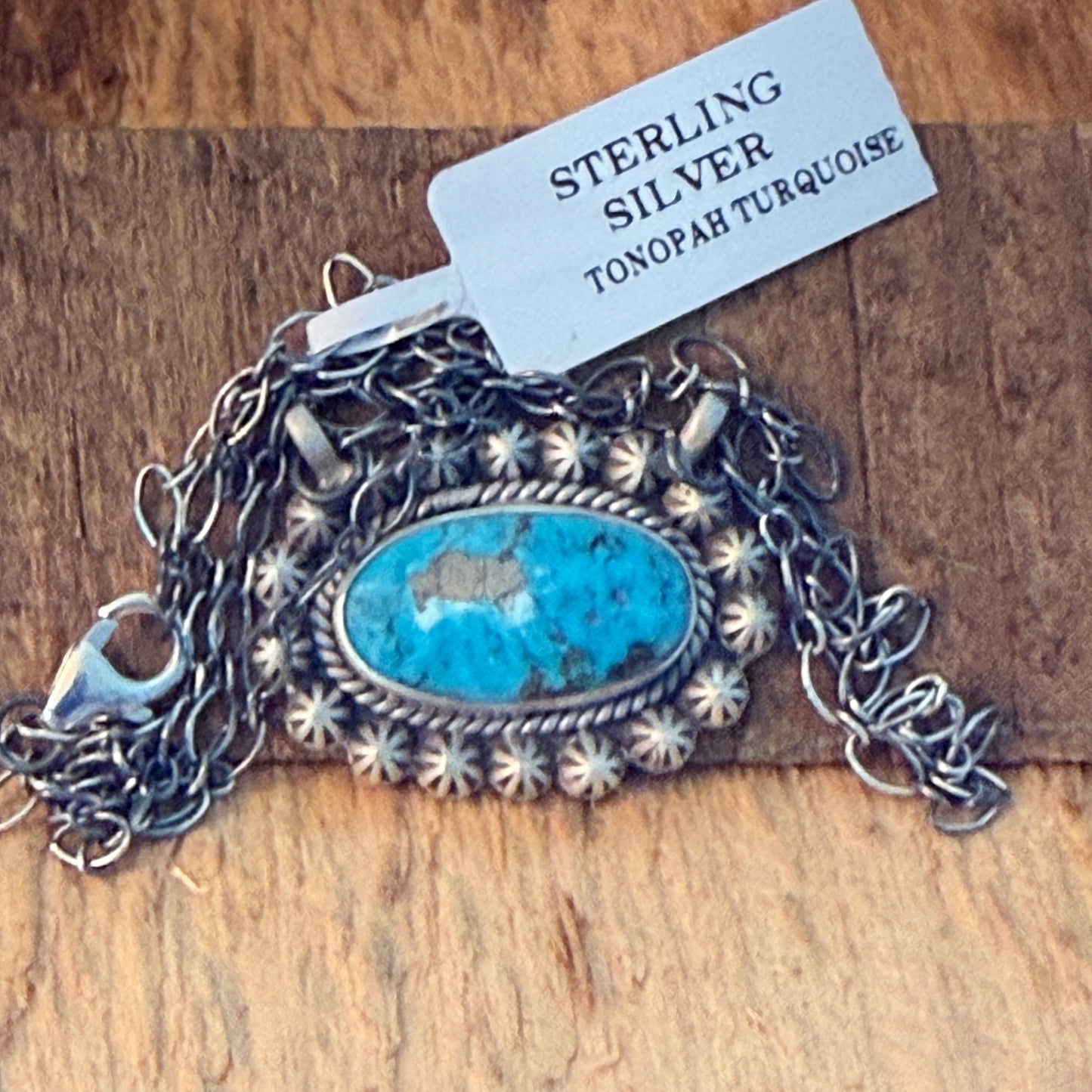 Navajo Inspired Tonopah Turquoise Pendant Necklace in Sterling Silver Wild West Boho