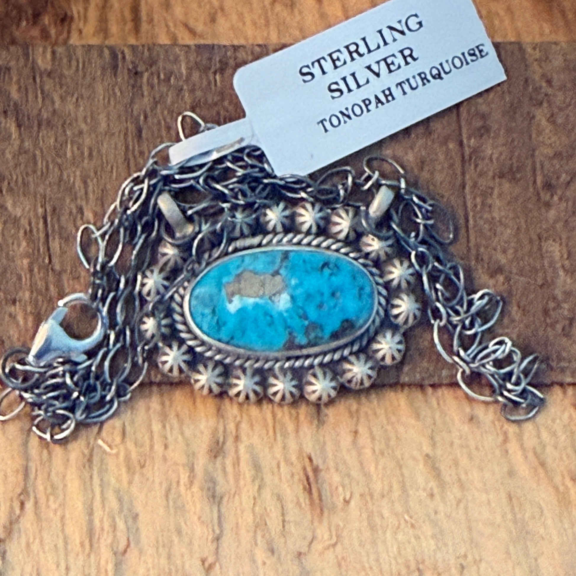 Navajo Inspired Tonopah Turquoise Pendant Necklace in Sterling Silver Wild West Boho
