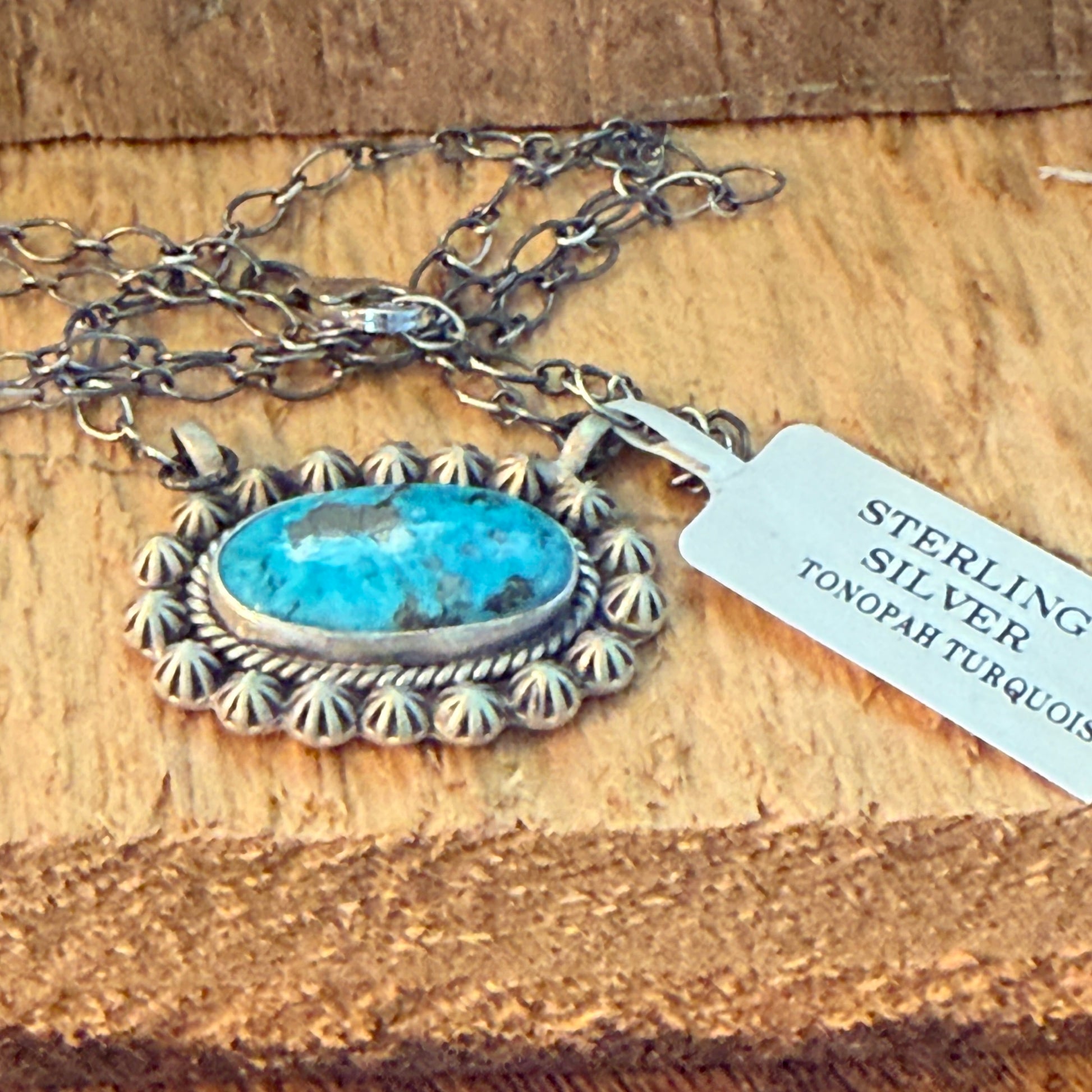 Navajo Inspired Tonopah Turquoise Pendant Necklace in Sterling Silver Wild West Boho