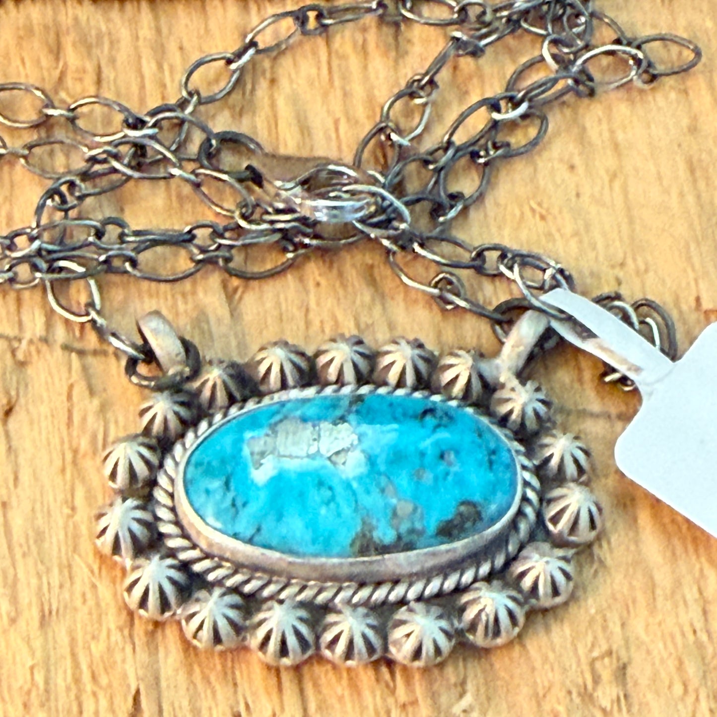 Navajo Inspired Tonopah Turquoise Pendant Necklace in Sterling Silver Wild West Boho
