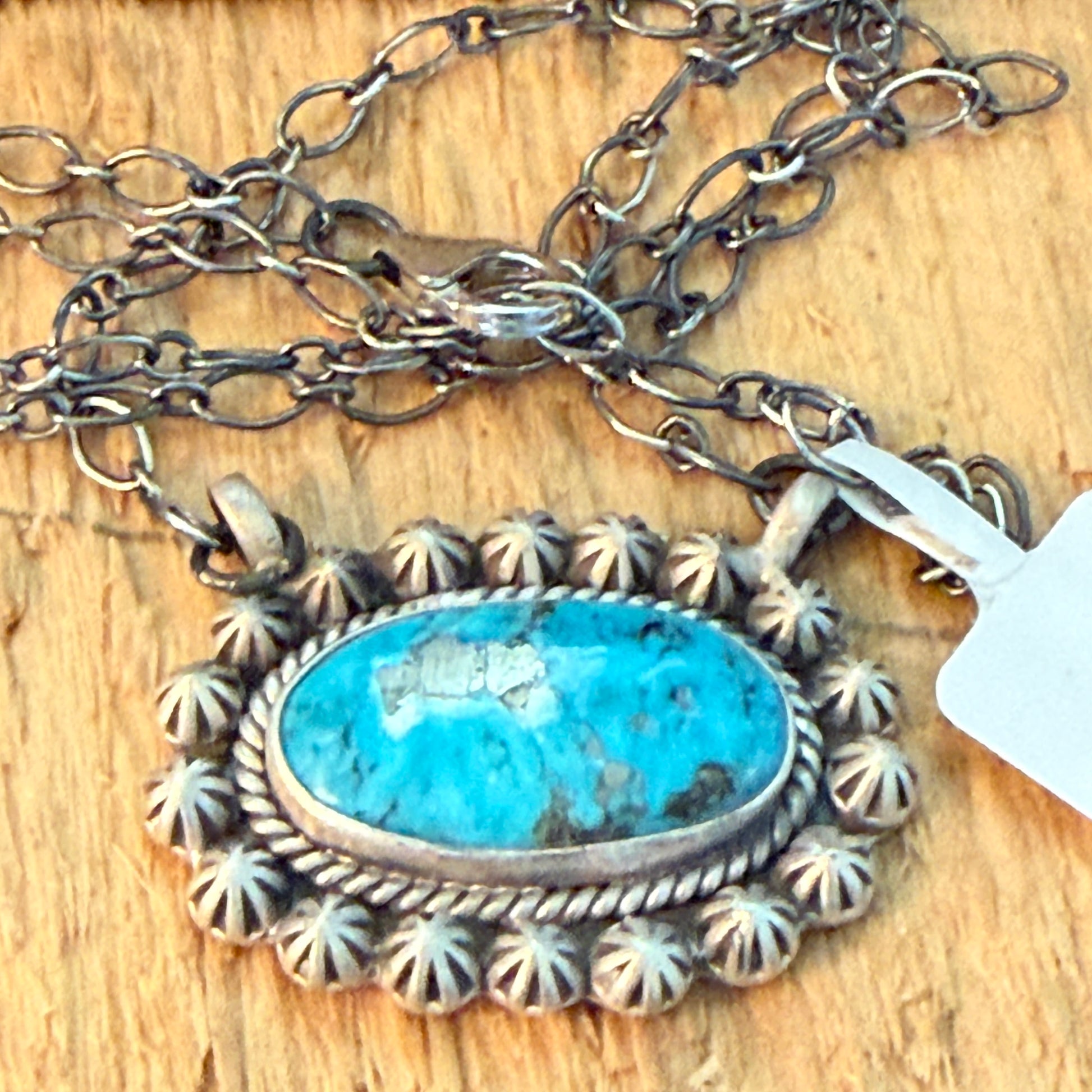 Navajo Inspired Tonopah Turquoise Pendant Necklace in Sterling Silver Wild West Boho