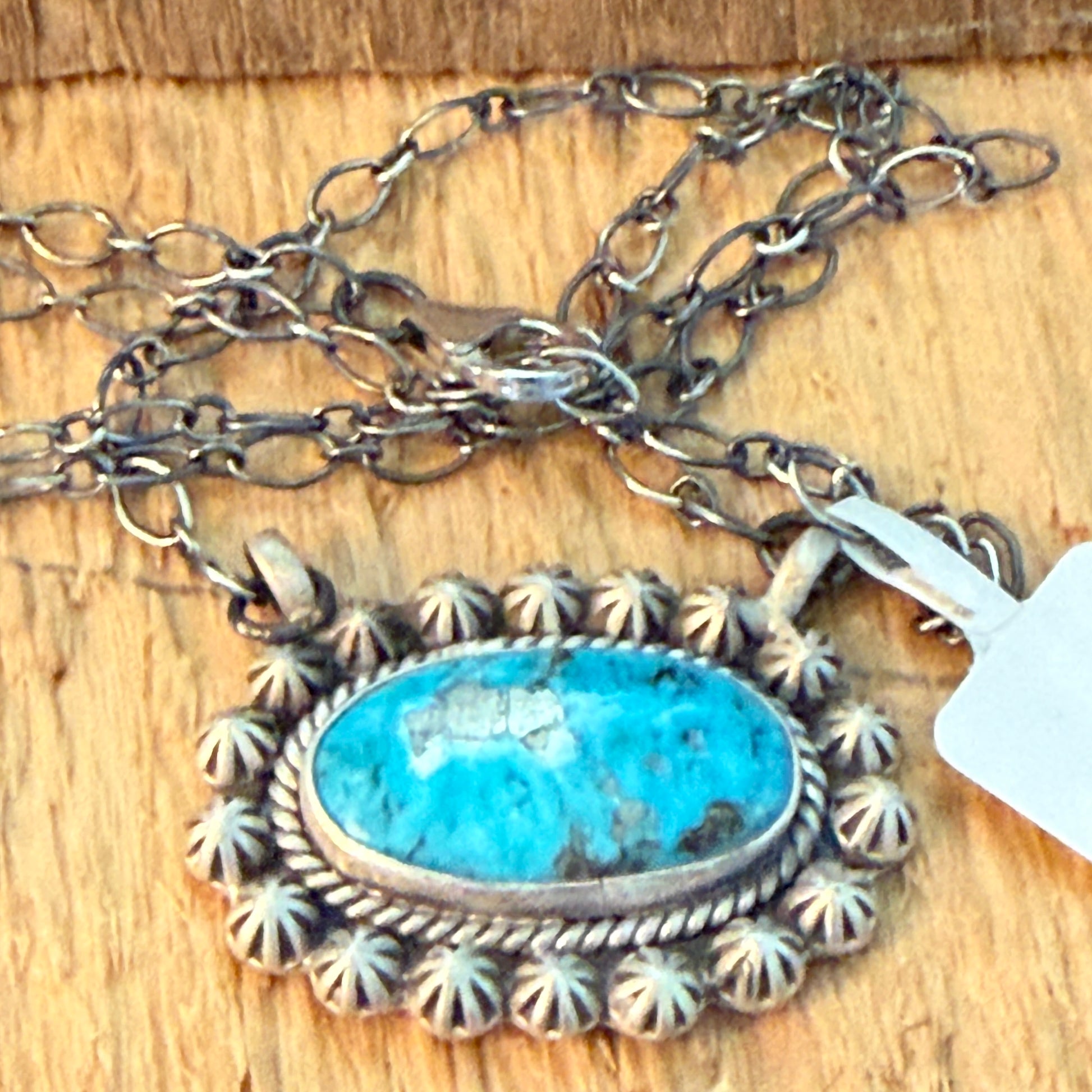 Navajo Inspired Tonopah Turquoise Pendant Necklace in Sterling Silver Wild West Boho