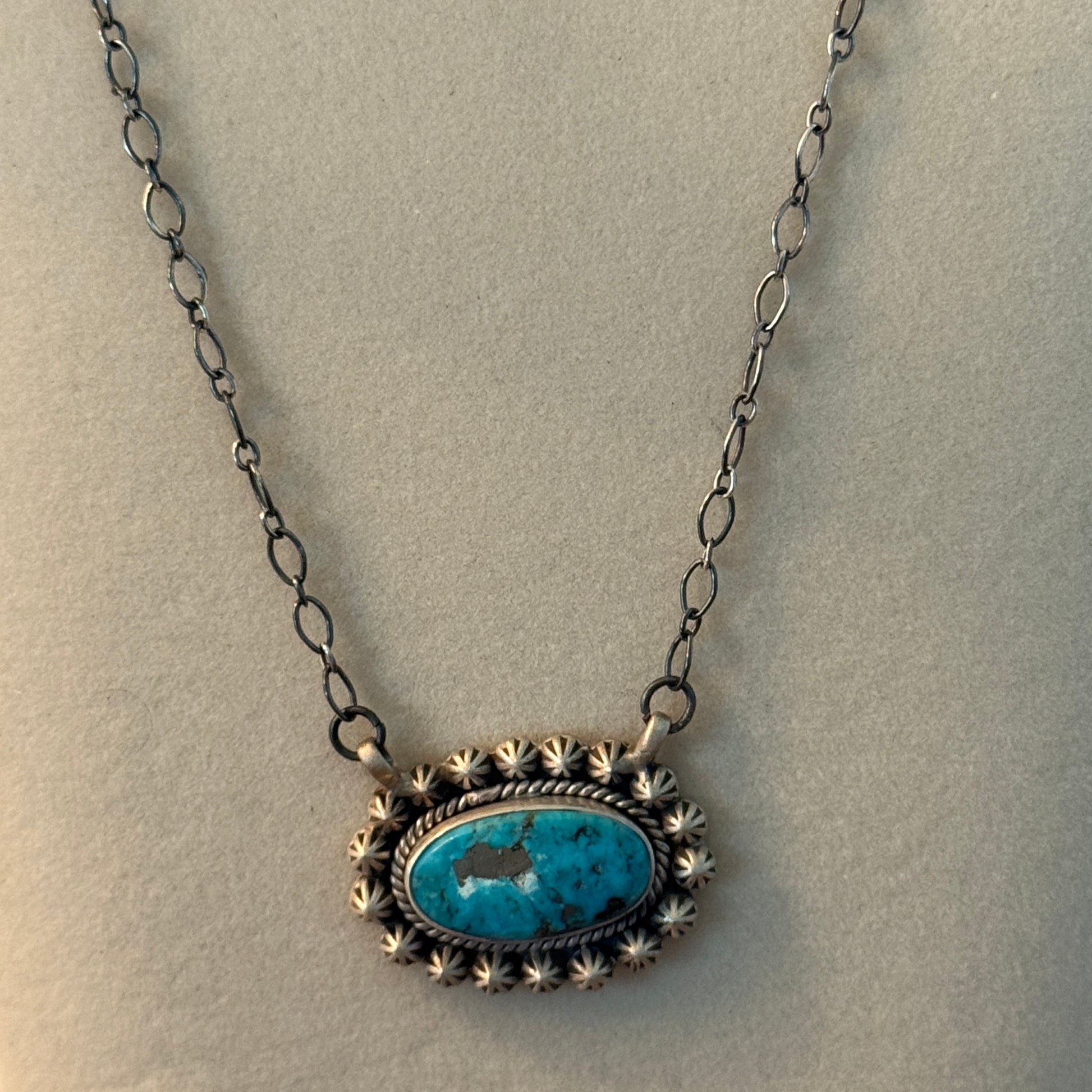 Navajo Inspired Tonopah Turquoise Pendant Necklace in Sterling Silver Wild West Boho
