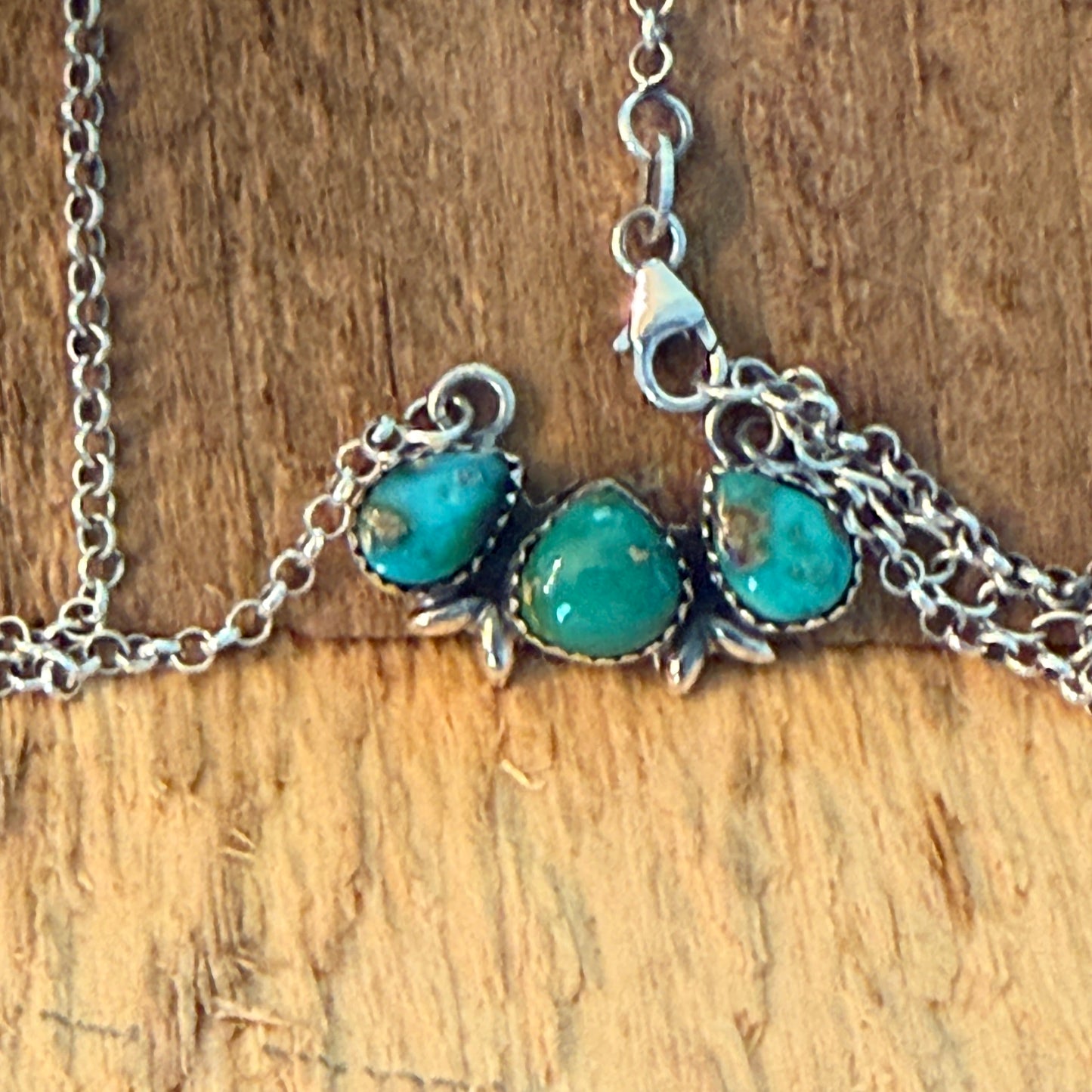Native Inspired Sonoran Gold Turquoise Three Gemstone Cluster Necklace Wild West Boho