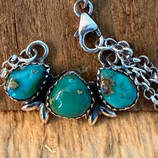 Native Inspired Sonoran Gold Turquoise Three Gemstone Cluster Necklace Wild West Boho