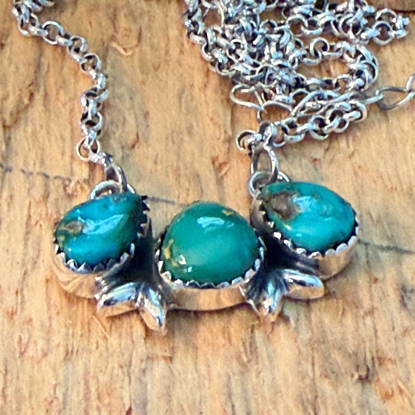 Native Inspired Sonoran Gold Turquoise Three Gemstone Cluster Necklace Wild West Boho