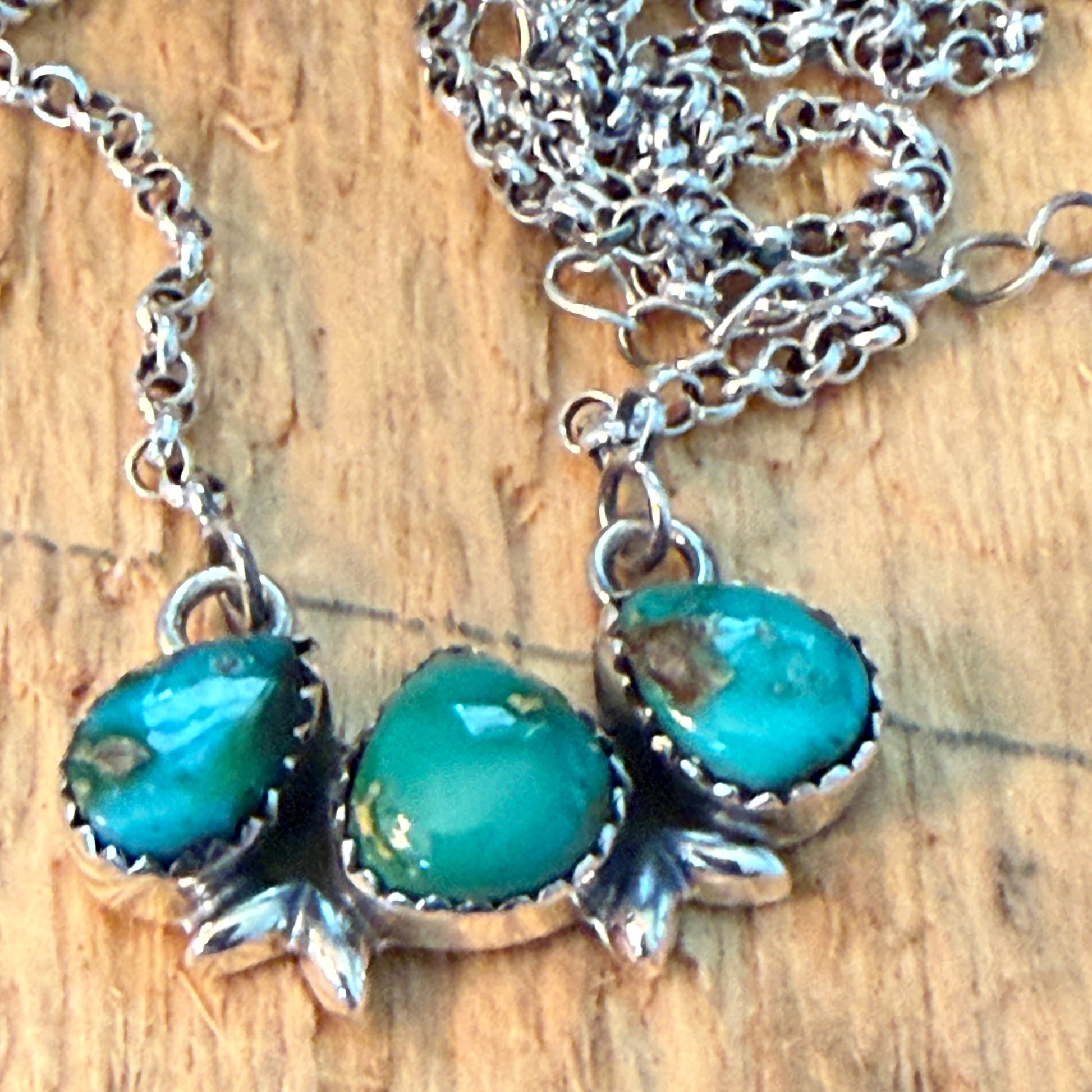 Native Inspired Sonoran Gold Turquoise Three Gemstone Cluster Necklace Wild West Boho