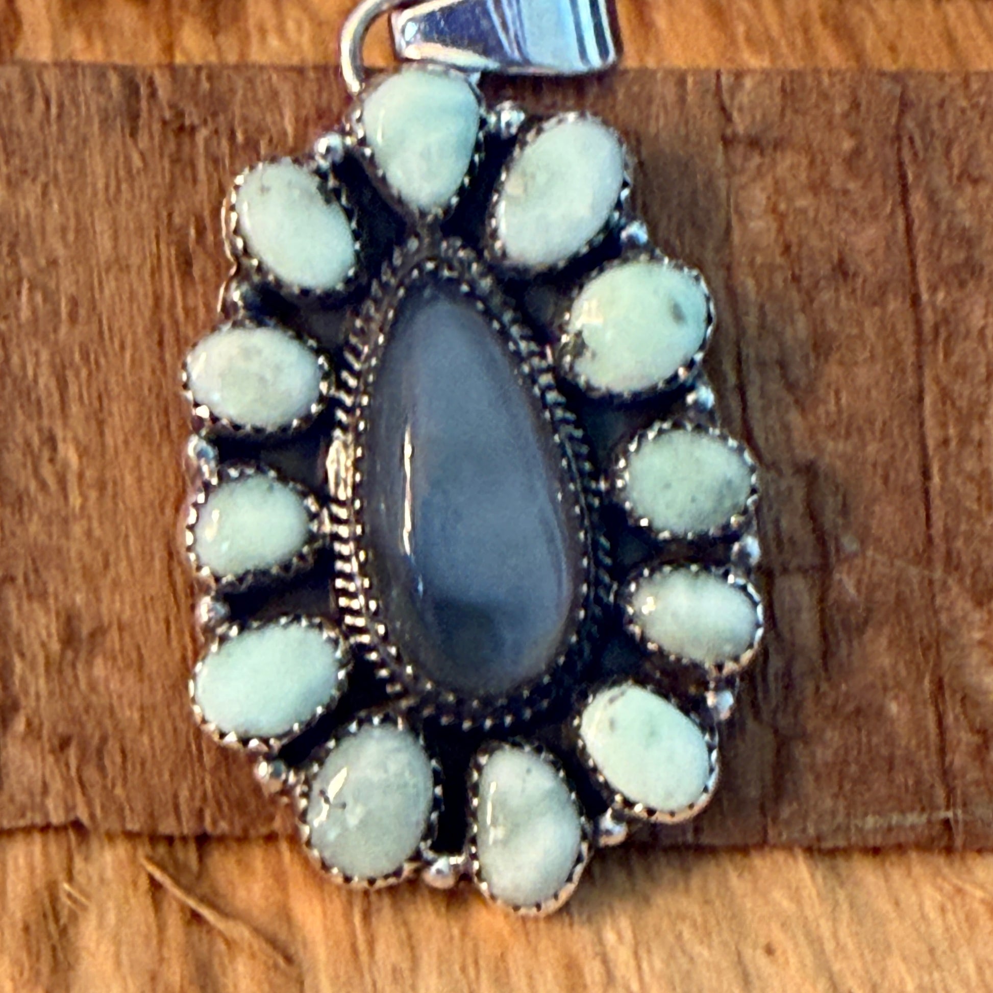 Navajo Inspired Palomino Turquoise Cluster Pendant Sterling Silver Wild West Boho