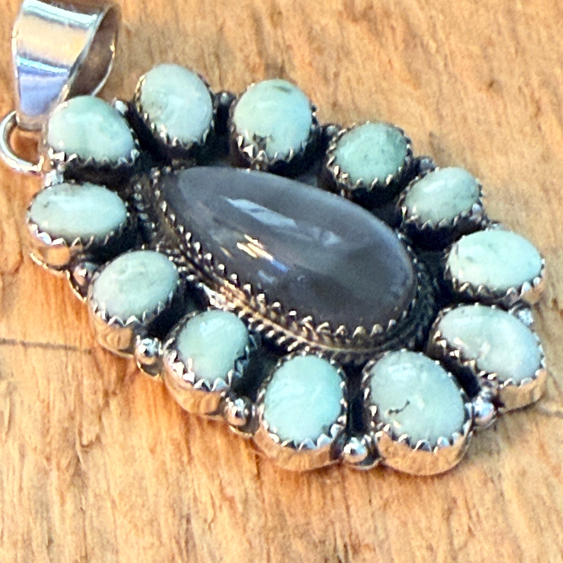 Navajo Inspired Palomino Turquoise Cluster Pendant Sterling Silver Wild West Boho
