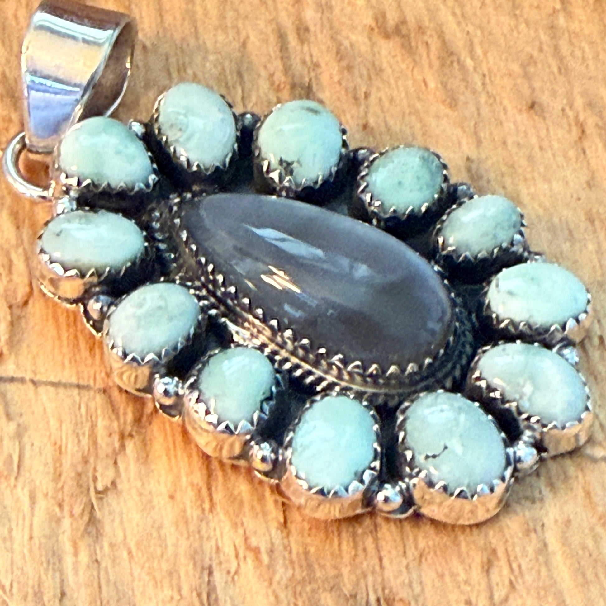 Navajo Inspired Palomino Turquoise Cluster Pendant Sterling Silver Wild West Boho