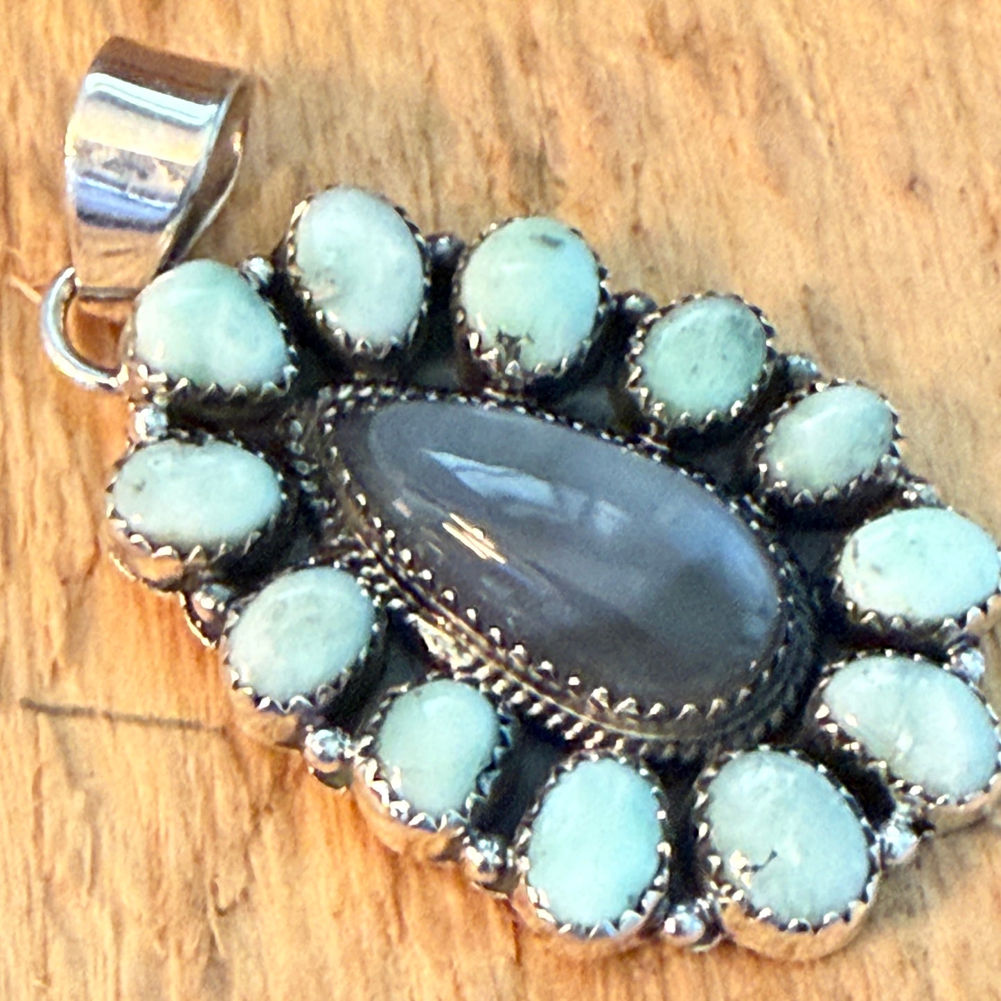 Navajo Inspired Palomino Turquoise Cluster Pendant Sterling Silver Wild West Boho