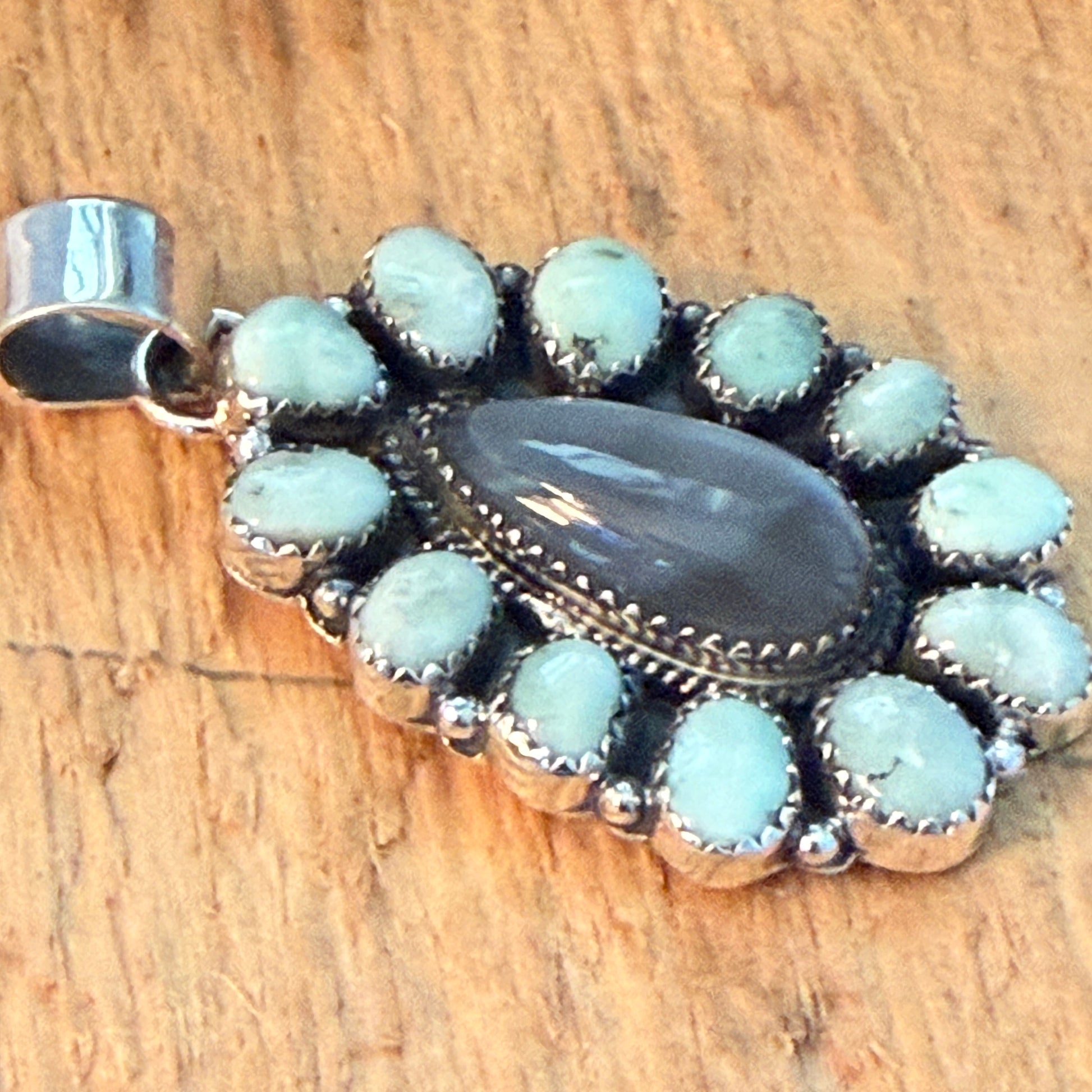 Navajo Inspired Palomino Turquoise Cluster Pendant Sterling Silver Wild West Boho