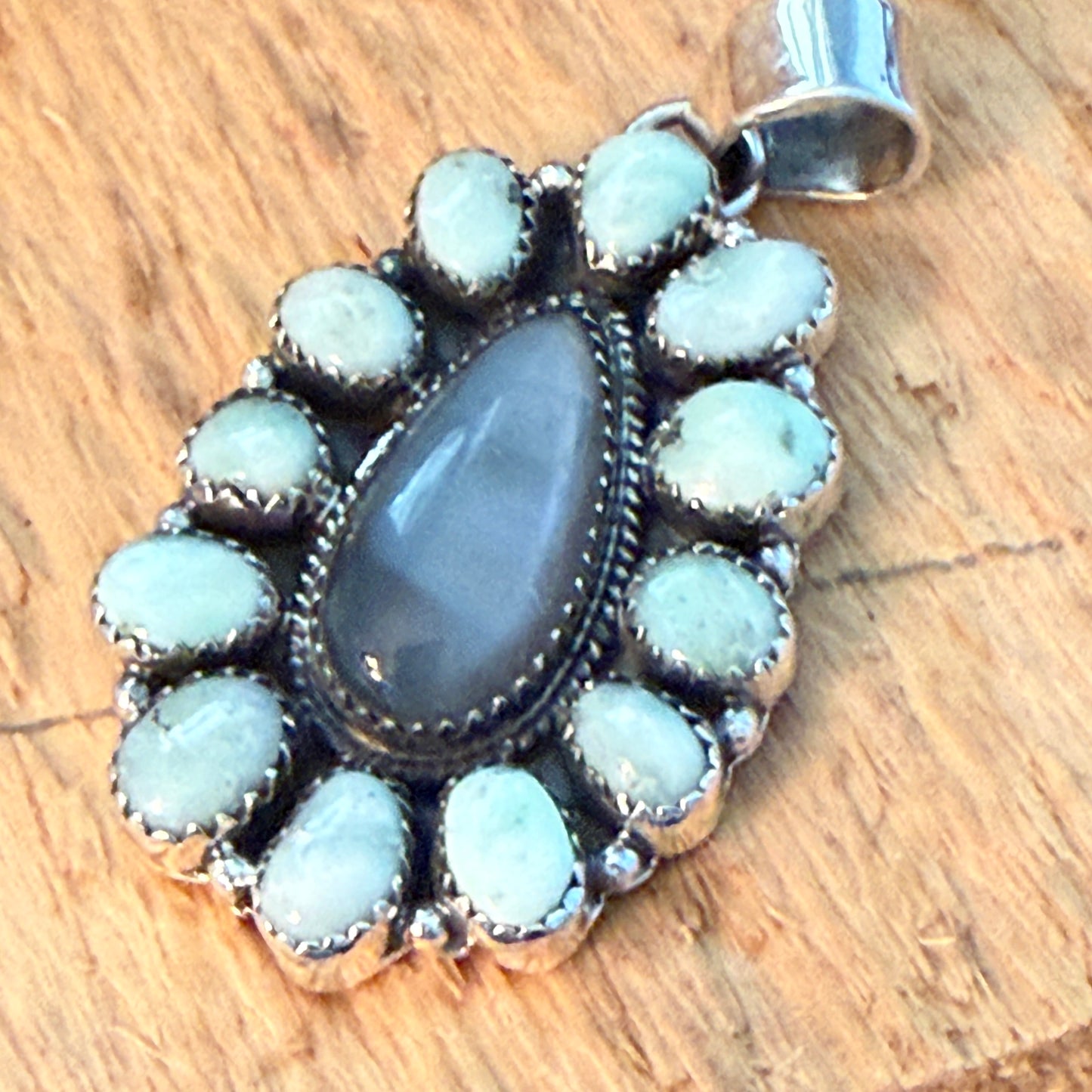 Navajo Inspired Palomino Turquoise Cluster Pendant Sterling Silver Wild West Boho