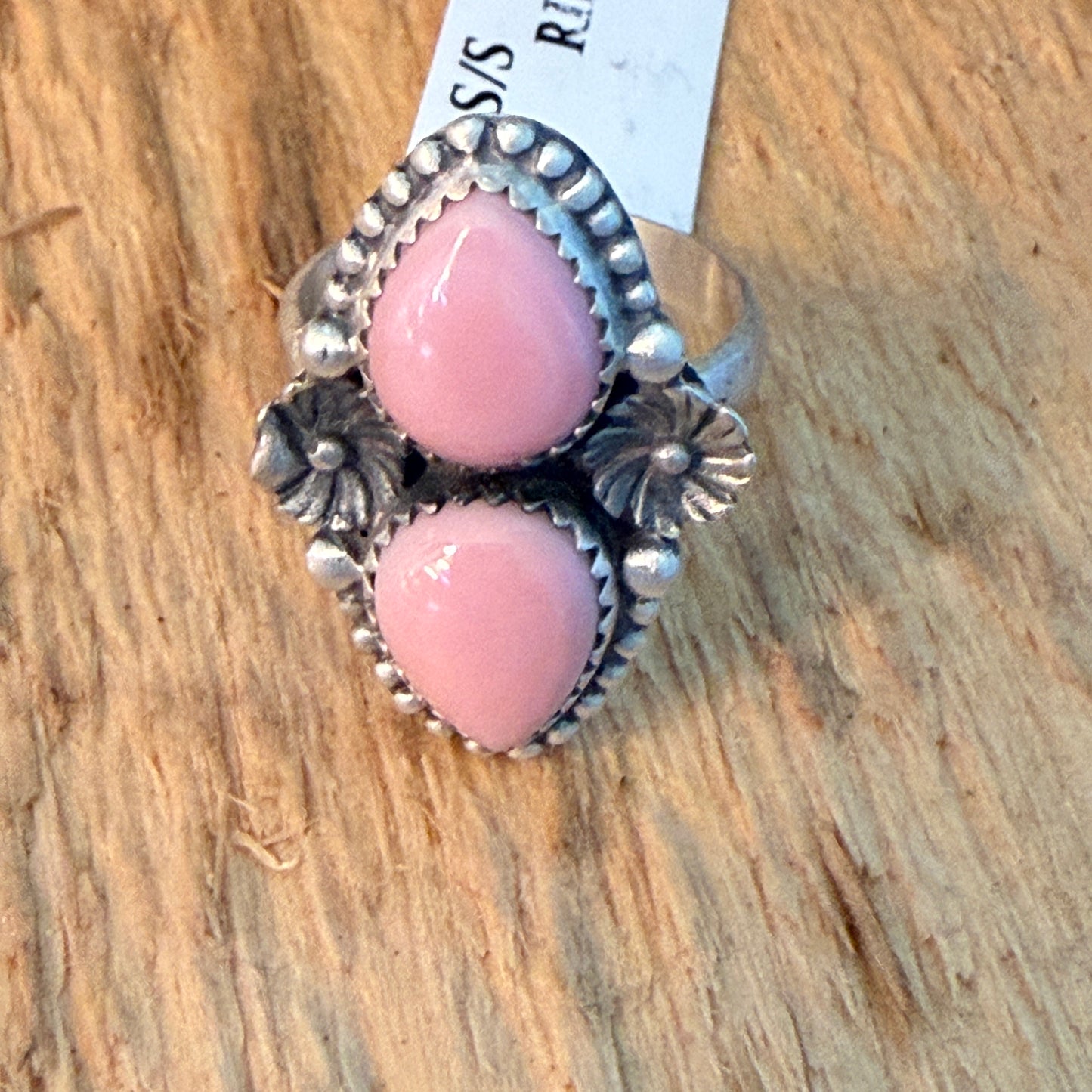 Handcrafted Pink Conch Shell Sterling Silver Adjustable Ring Wild West Boho