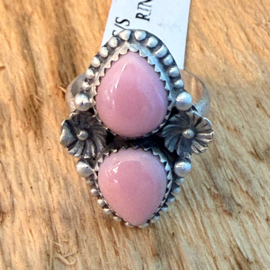 Handcrafted Pink Conch Shell Sterling Silver Adjustable Ring Wild West Boho