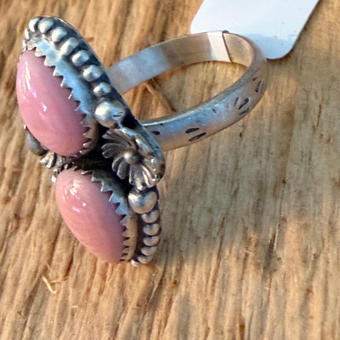 Handcrafted Pink Conch Shell Sterling Silver Adjustable Ring Wild West Boho