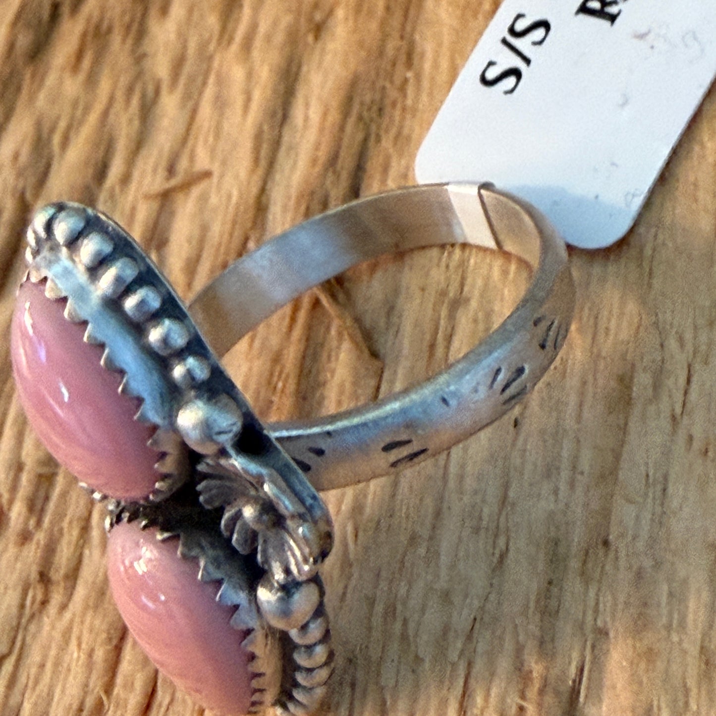 Handcrafted Pink Conch Shell Sterling Silver Adjustable Ring Wild West Boho