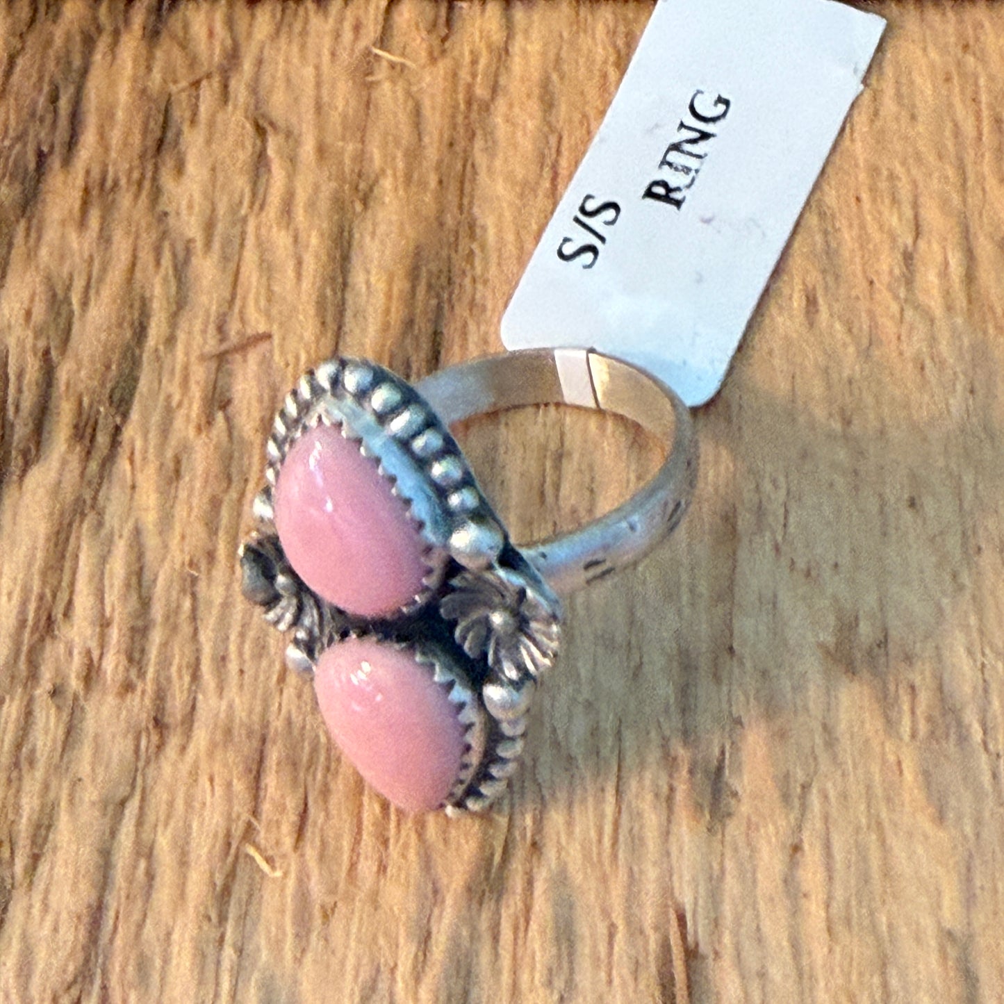 Handcrafted Pink Conch Shell Sterling Silver Adjustable Ring Wild West Boho