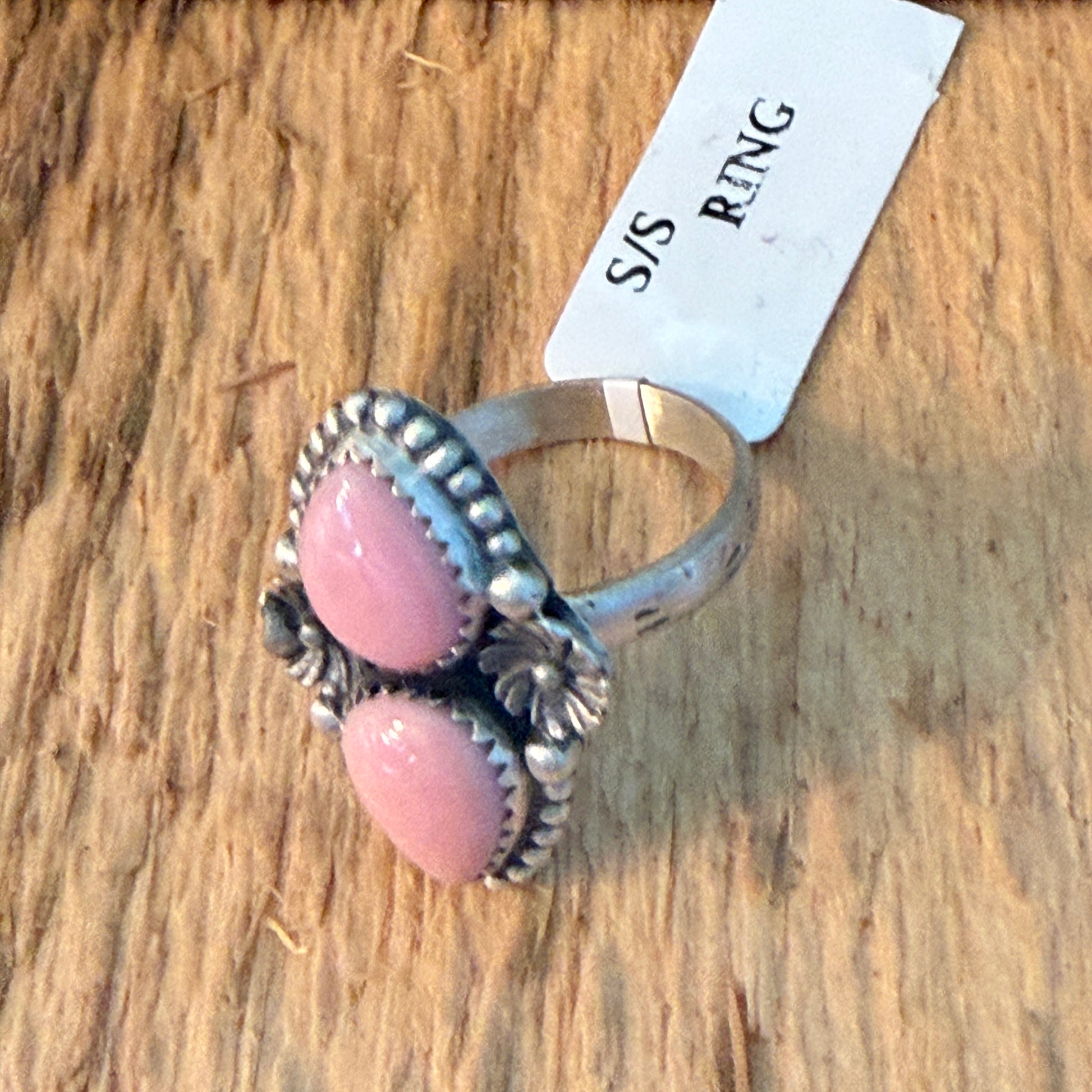 Handcrafted Pink Conch Shell Sterling Silver Adjustable Ring Wild West Boho