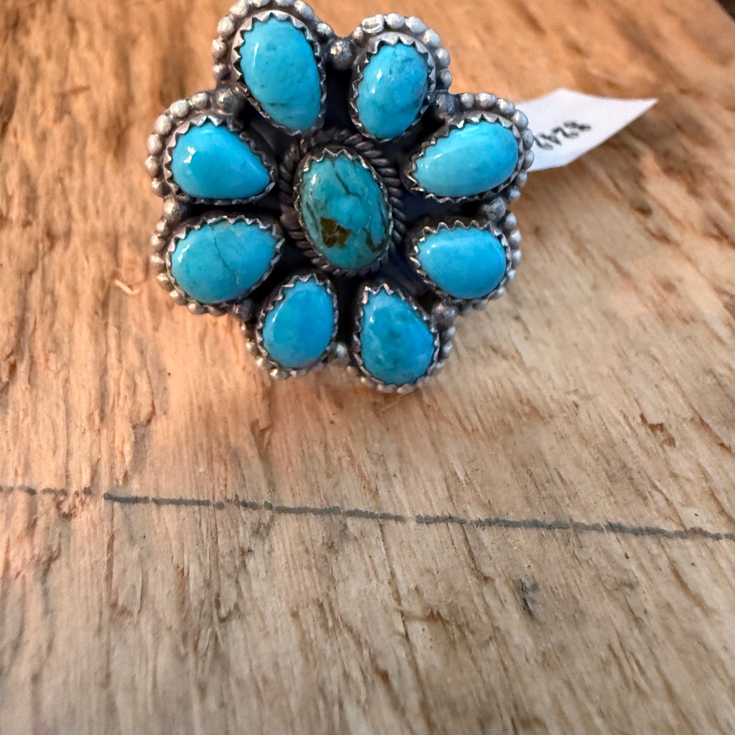 Tonopah Turquoise Nine Gem Cluster Ring Adjustable Sterling Silver Wild West Boho